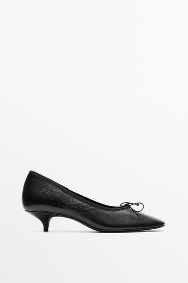 Leather heeled ballerina — BLACK 1