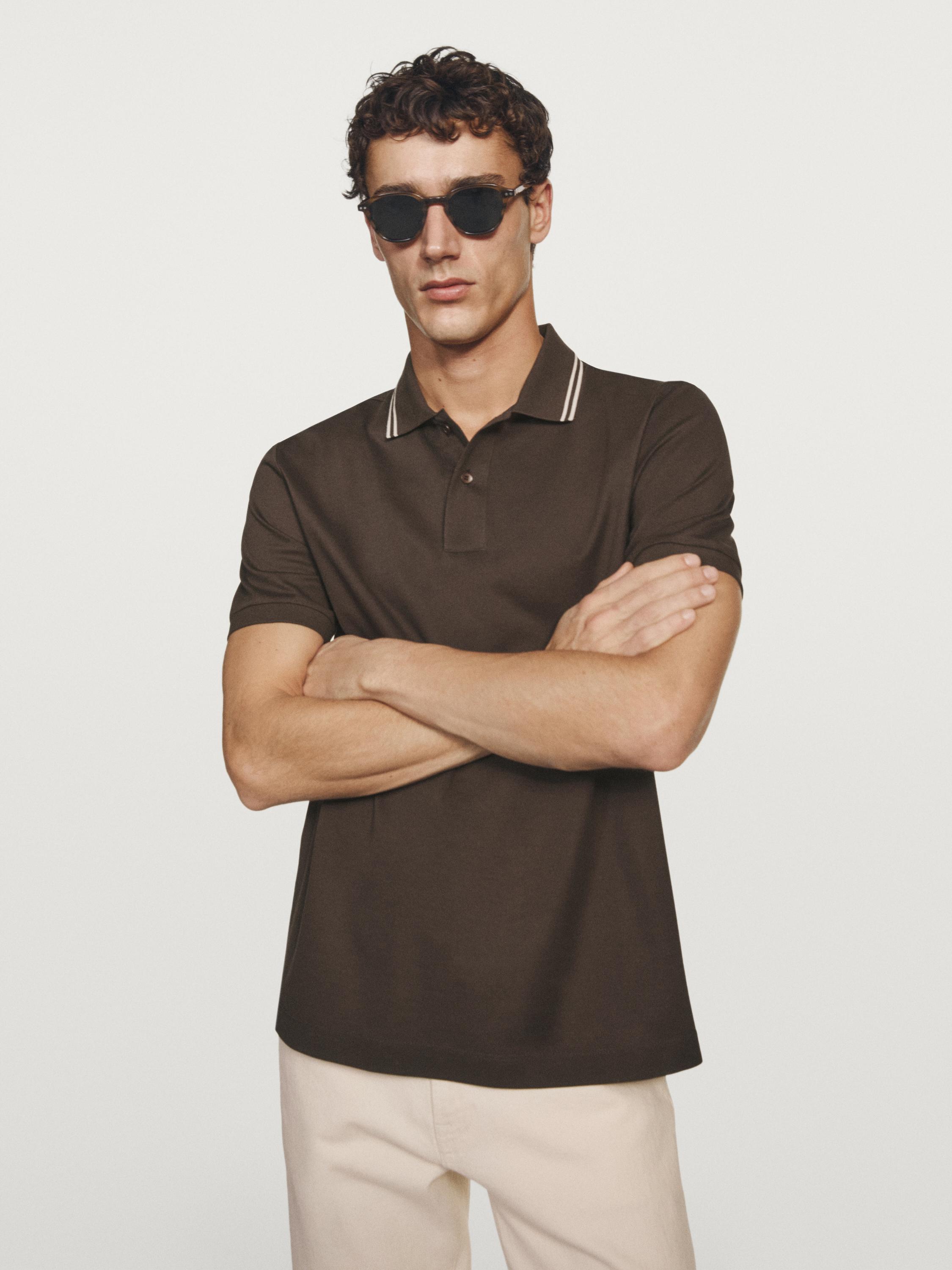 Short sleeve polo shirt with contrast detail — Chocolate