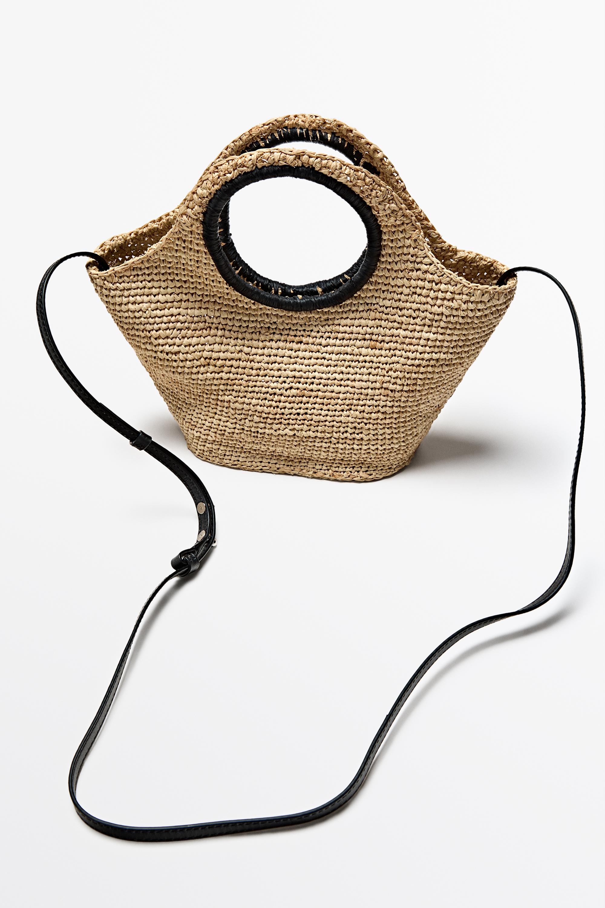 100% Raffia Mini Crescent Bag — BEIGE