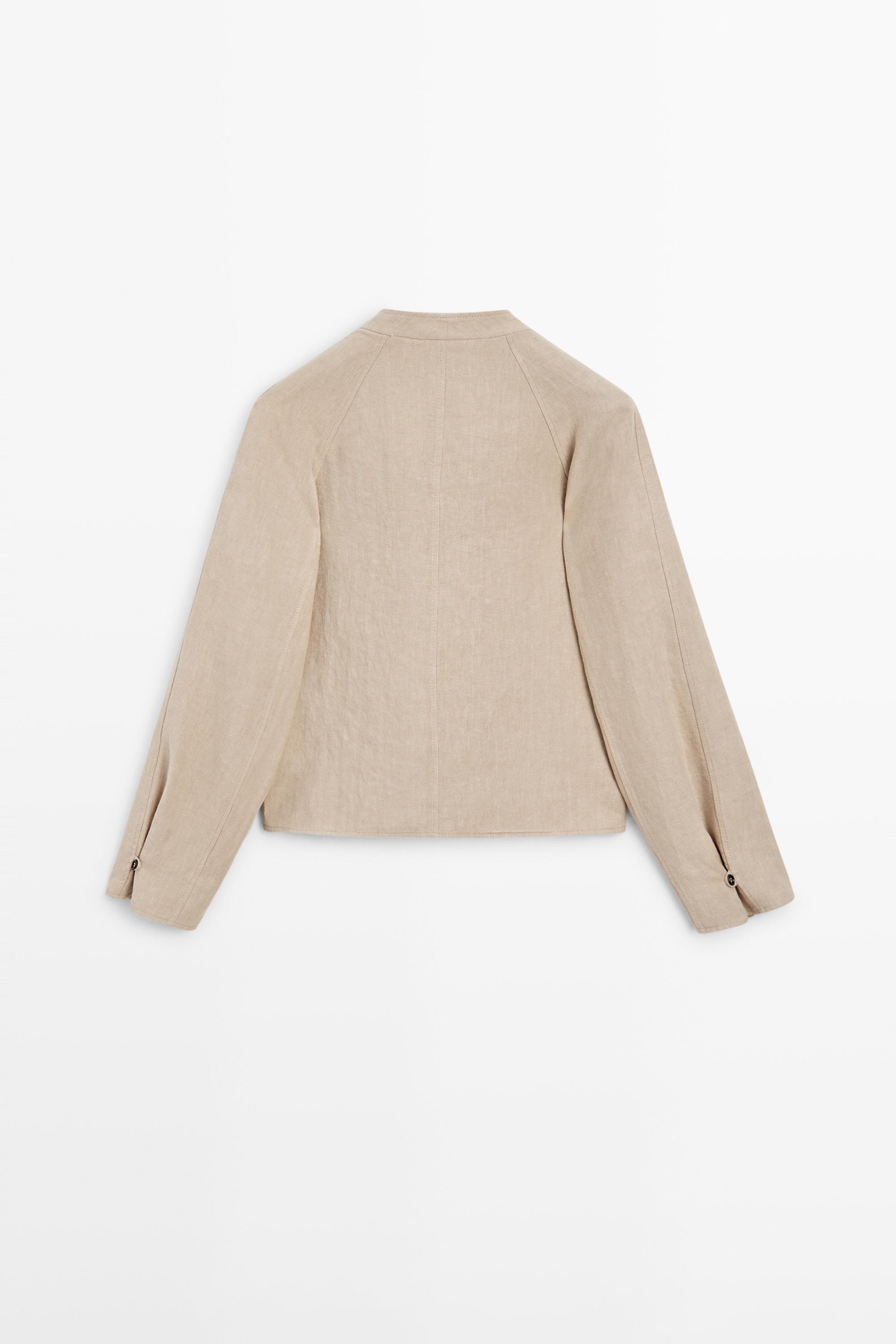 Cropped 100% linen jacket — BEIGE