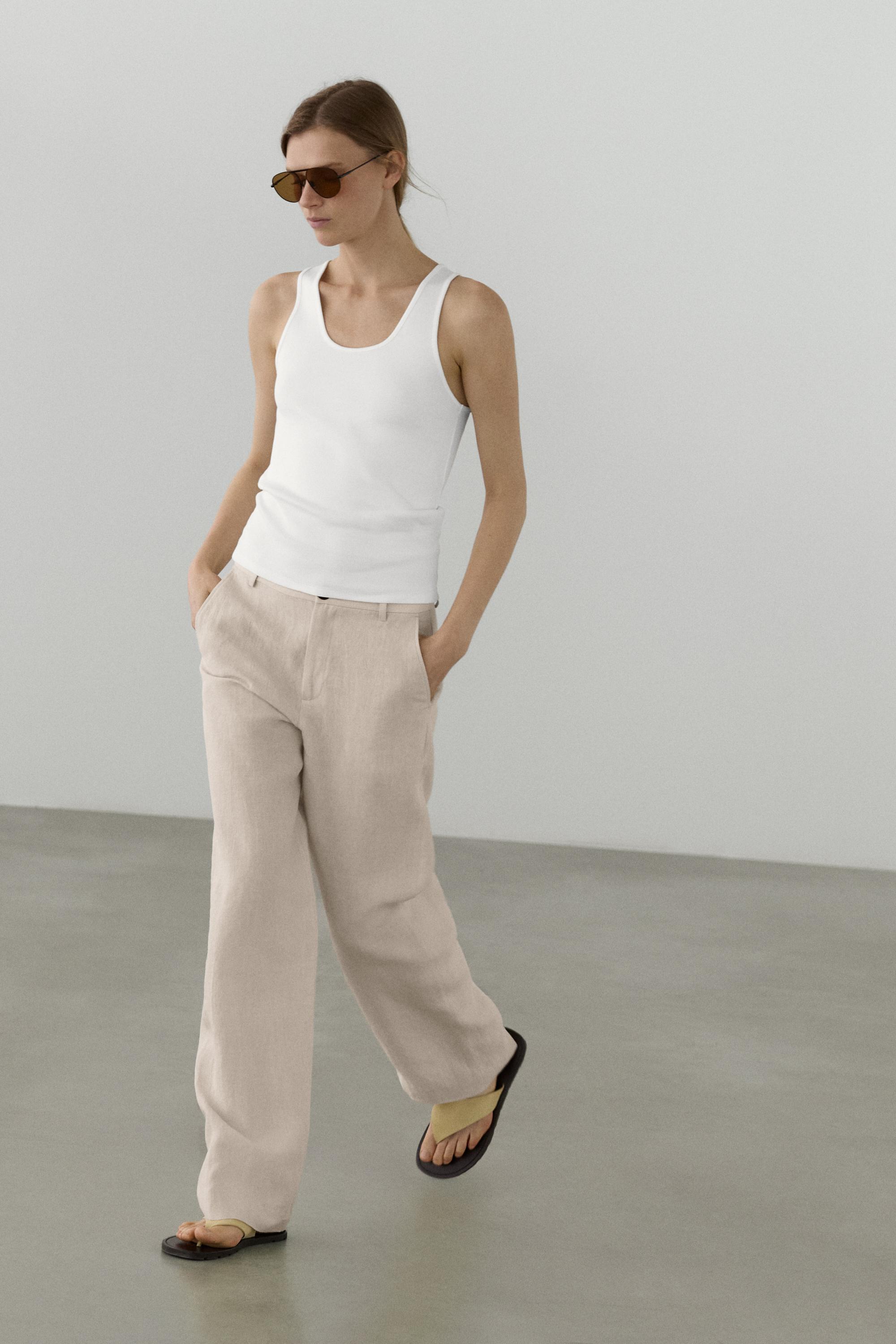 100% linen relaxed fit trousers — Off white