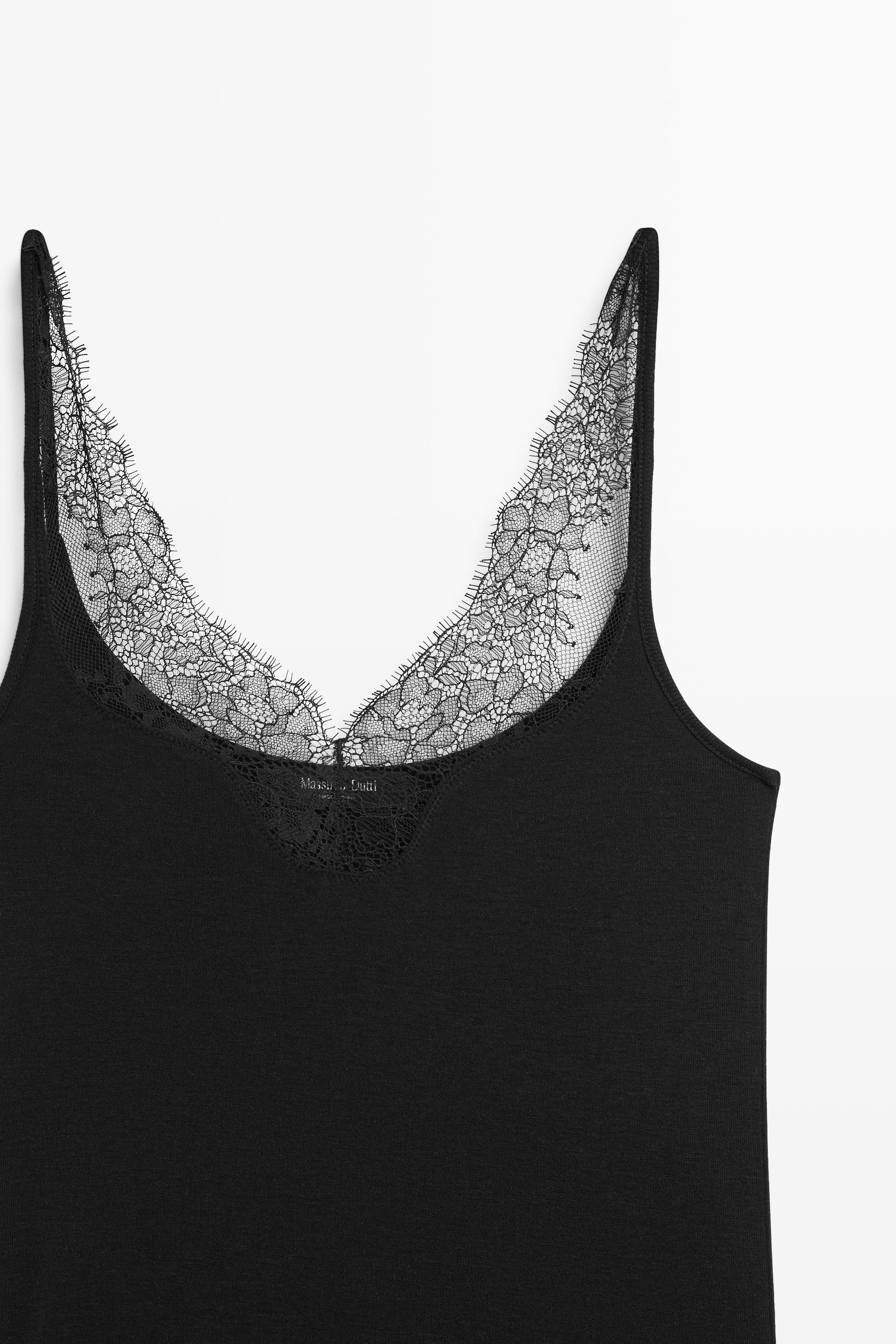 Strappy lace-trimmed camisole top — BLACK