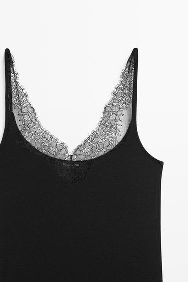 Strappy lace-trimmed camisole top — BLACK 9