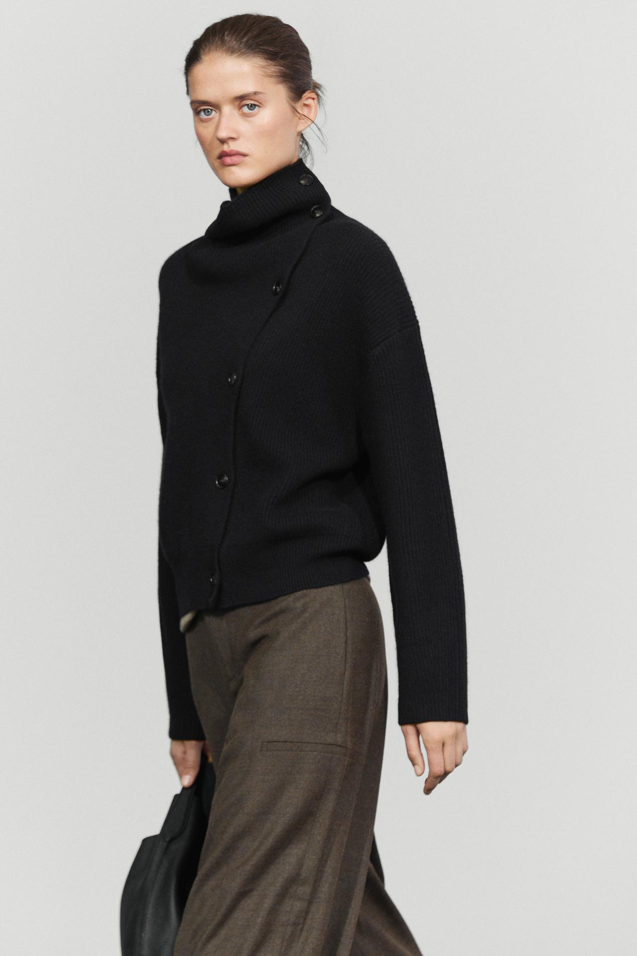 Cashmere blend button detail cardigan — BLACK