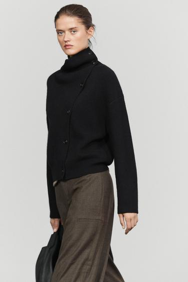 Cashmere blend button detail cardigan — BLACK 3