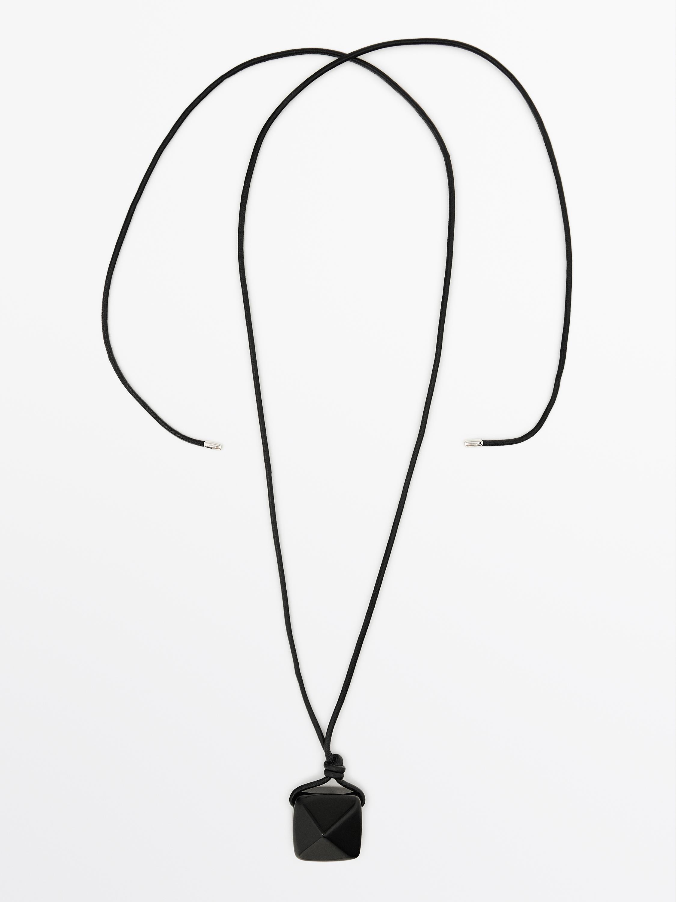 Leather cord necklace with natural stone · Black · Accessories Massimo Dutti
