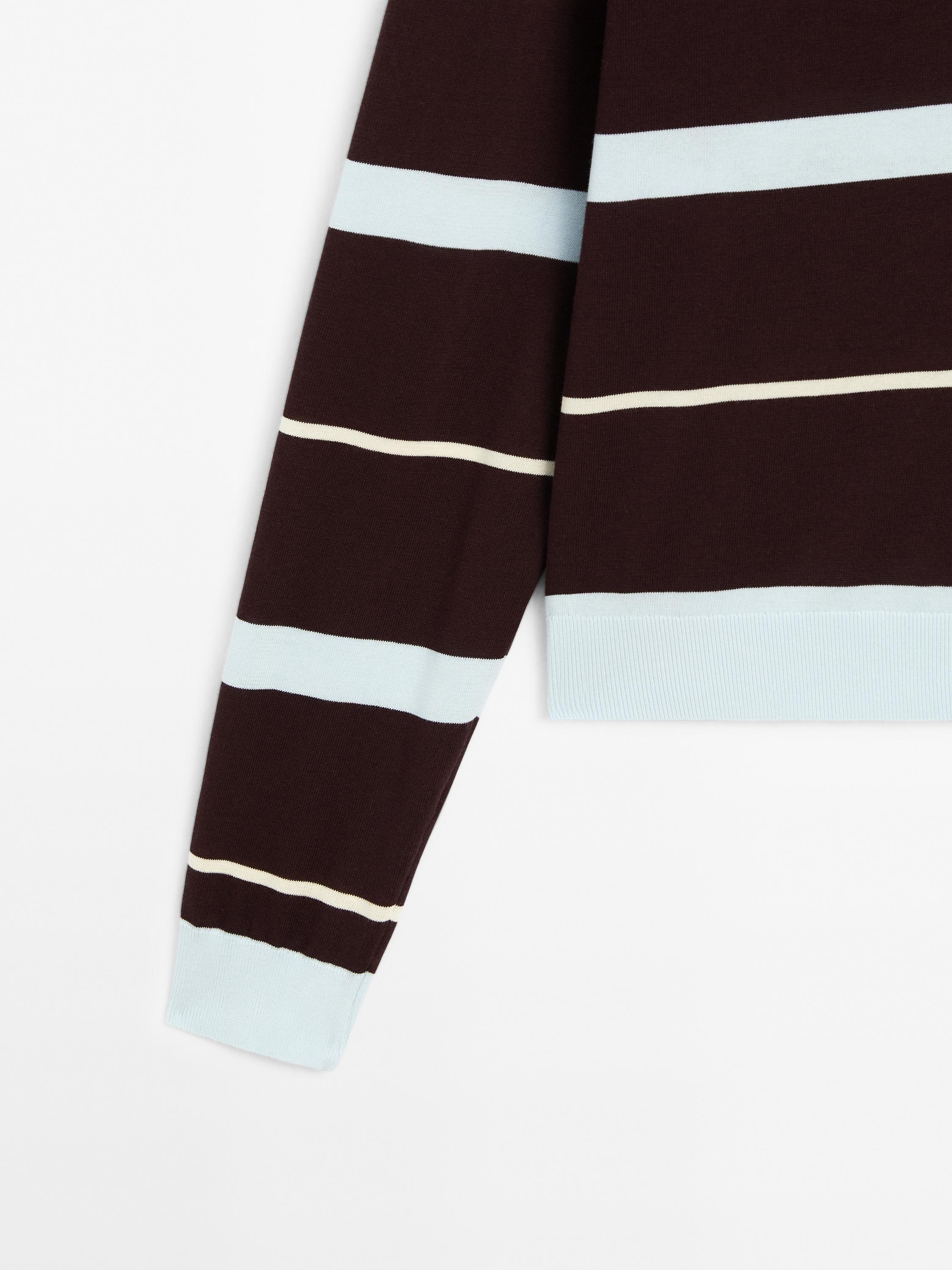 Striped knit sweater with polo collar