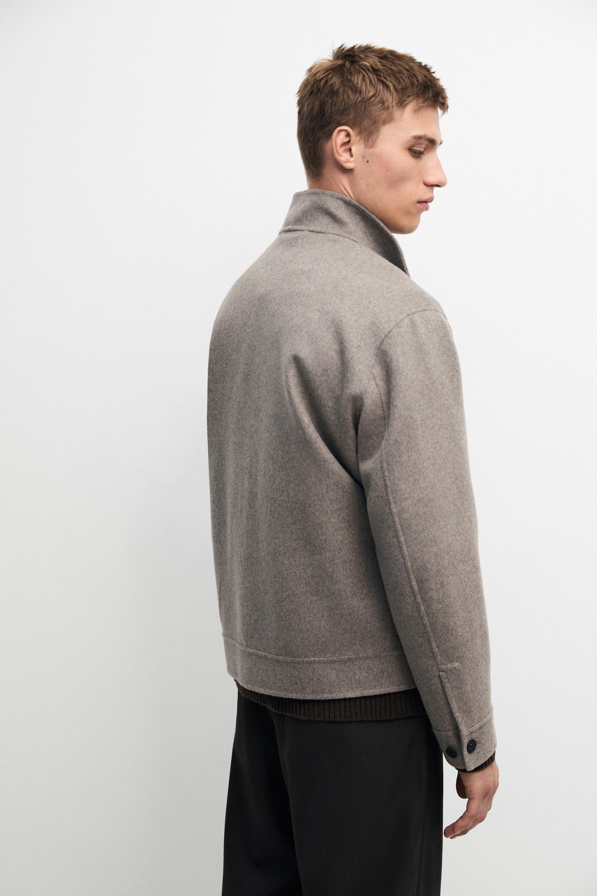 Wool blend high neck double fabric jacket — MINK