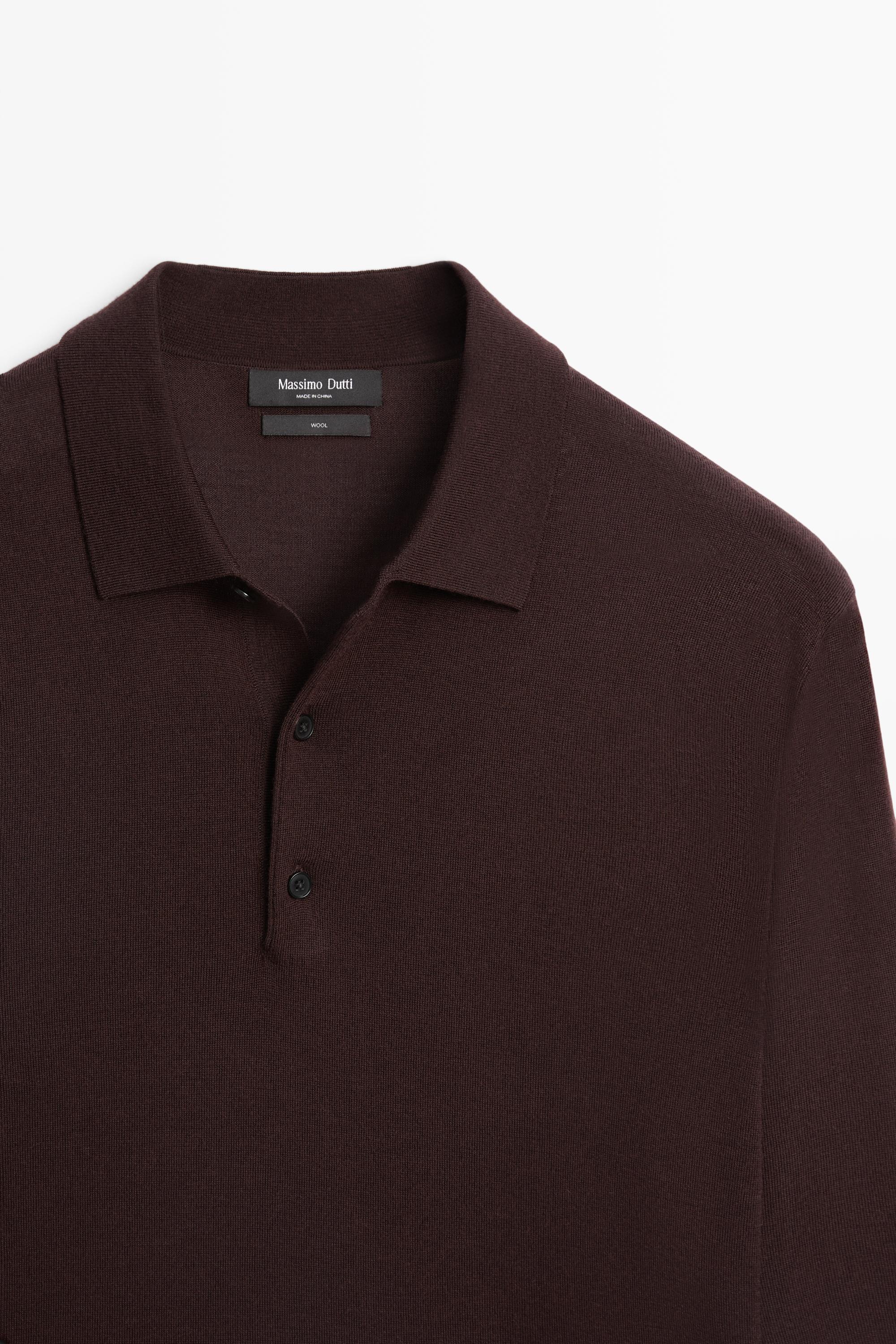 100% merino wool knit polo sweater — BURGUNDY