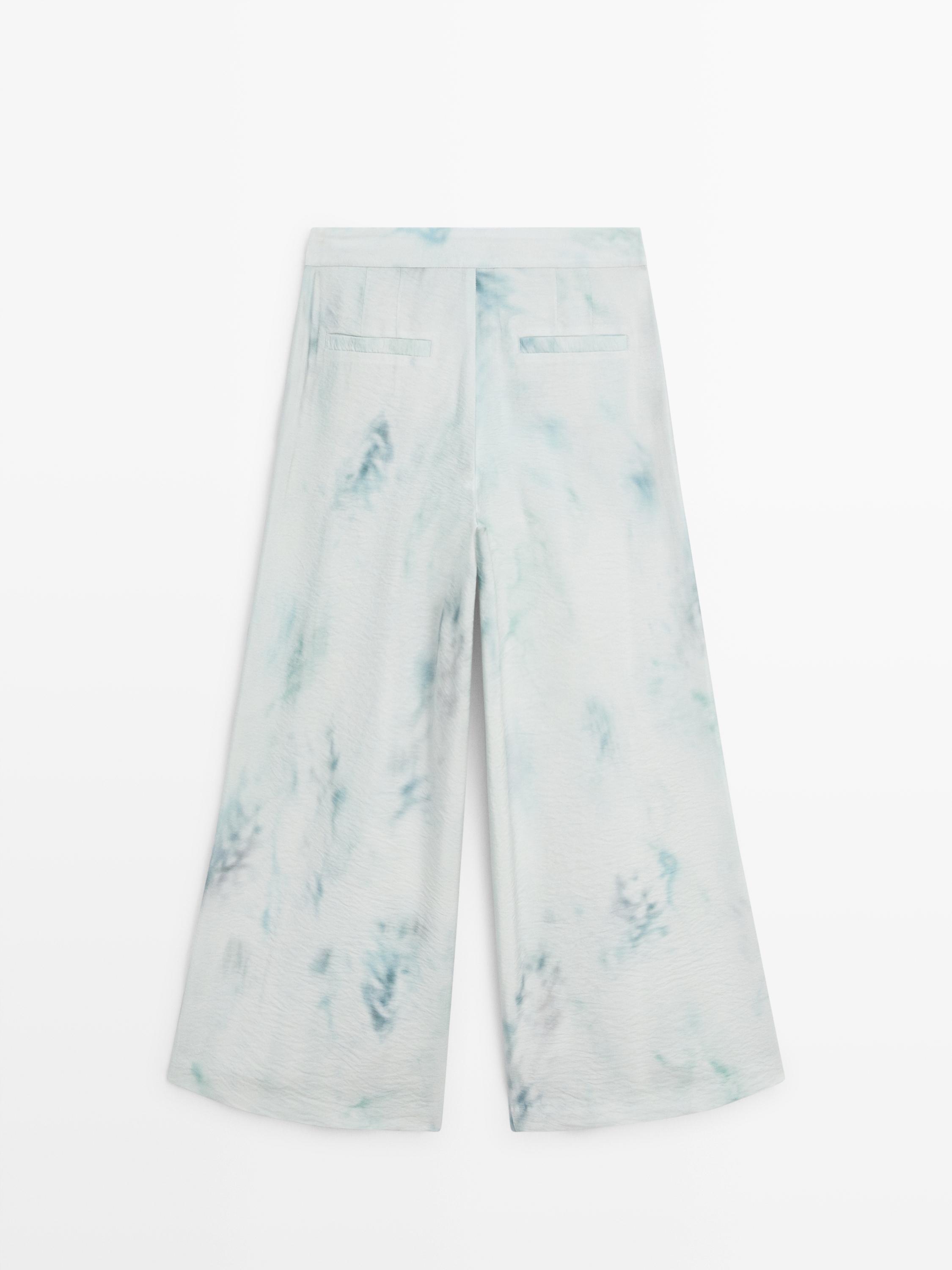 Printed trousers with pleat details — Light Blue