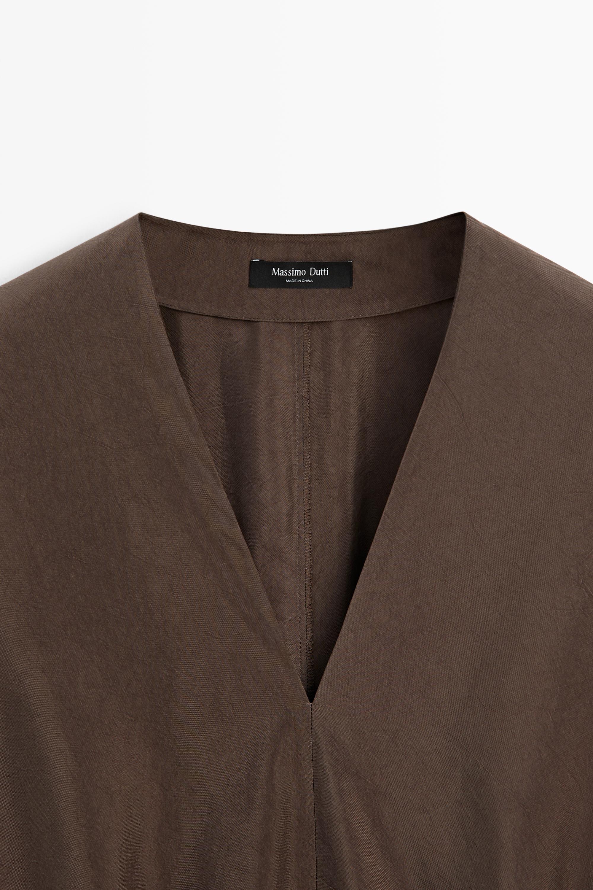 Fluid midi dress with gathered sash — Chocolate