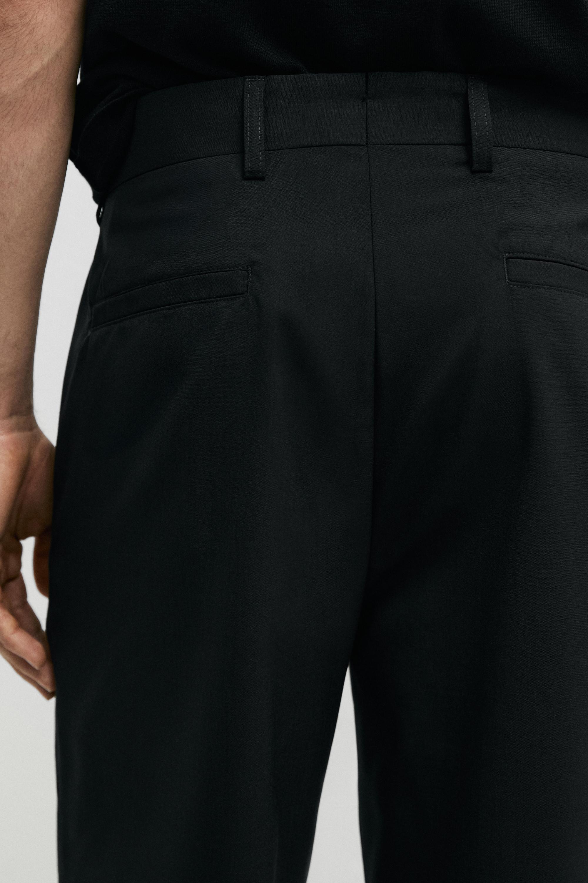 Wide-leg cool wool suit trousers — BLACK