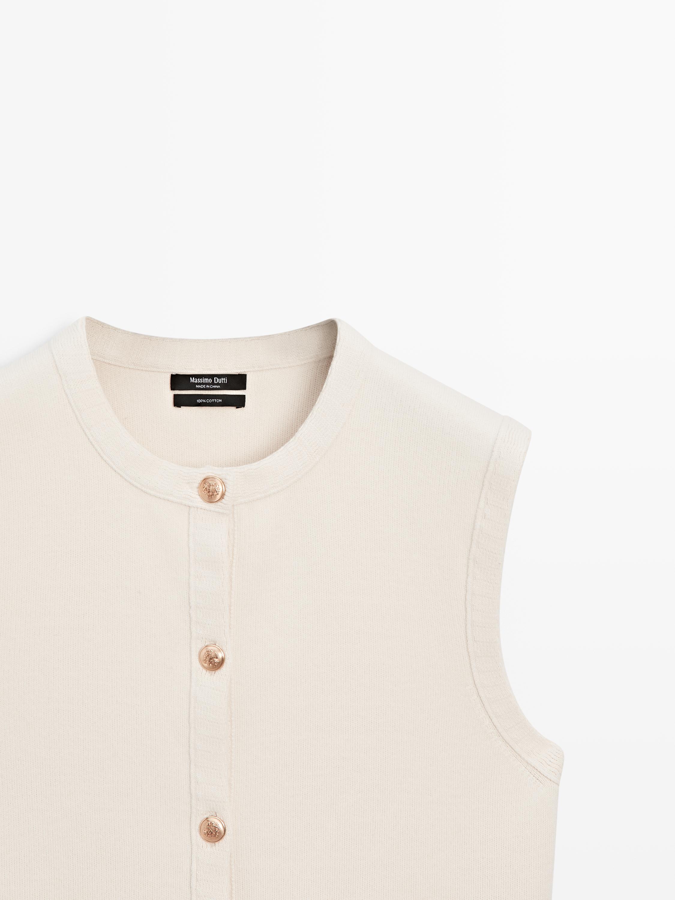 Cotton knit vest with pocket details — CREAM