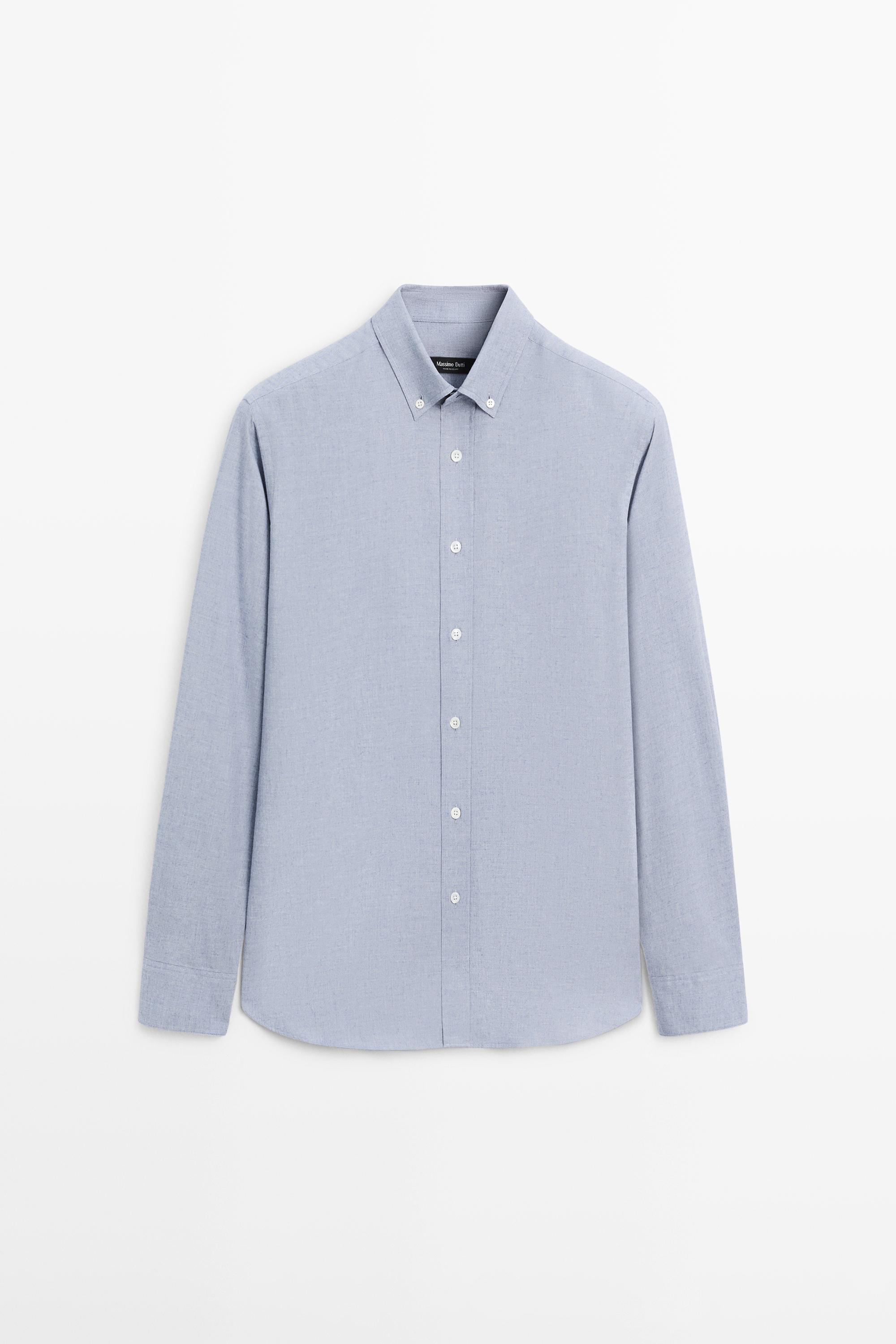 Regular-fit melange cotton shirt — BLUE