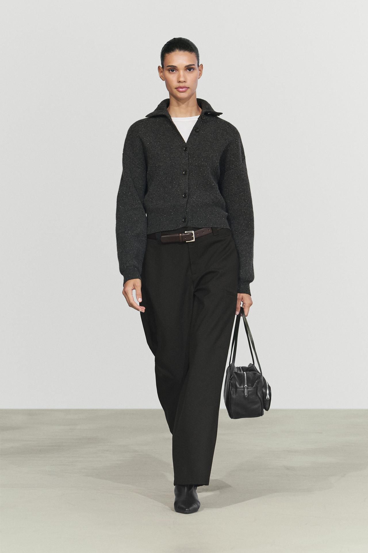 100% wool knit turtleneck cardigan — ANTHRACITE GREY