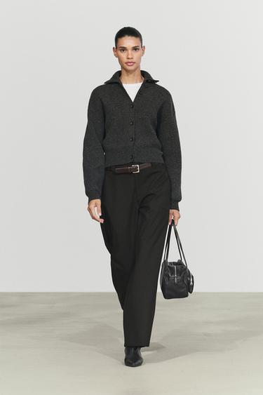 100% wool knit turtleneck cardigan — ANTHRACITE GREY 1