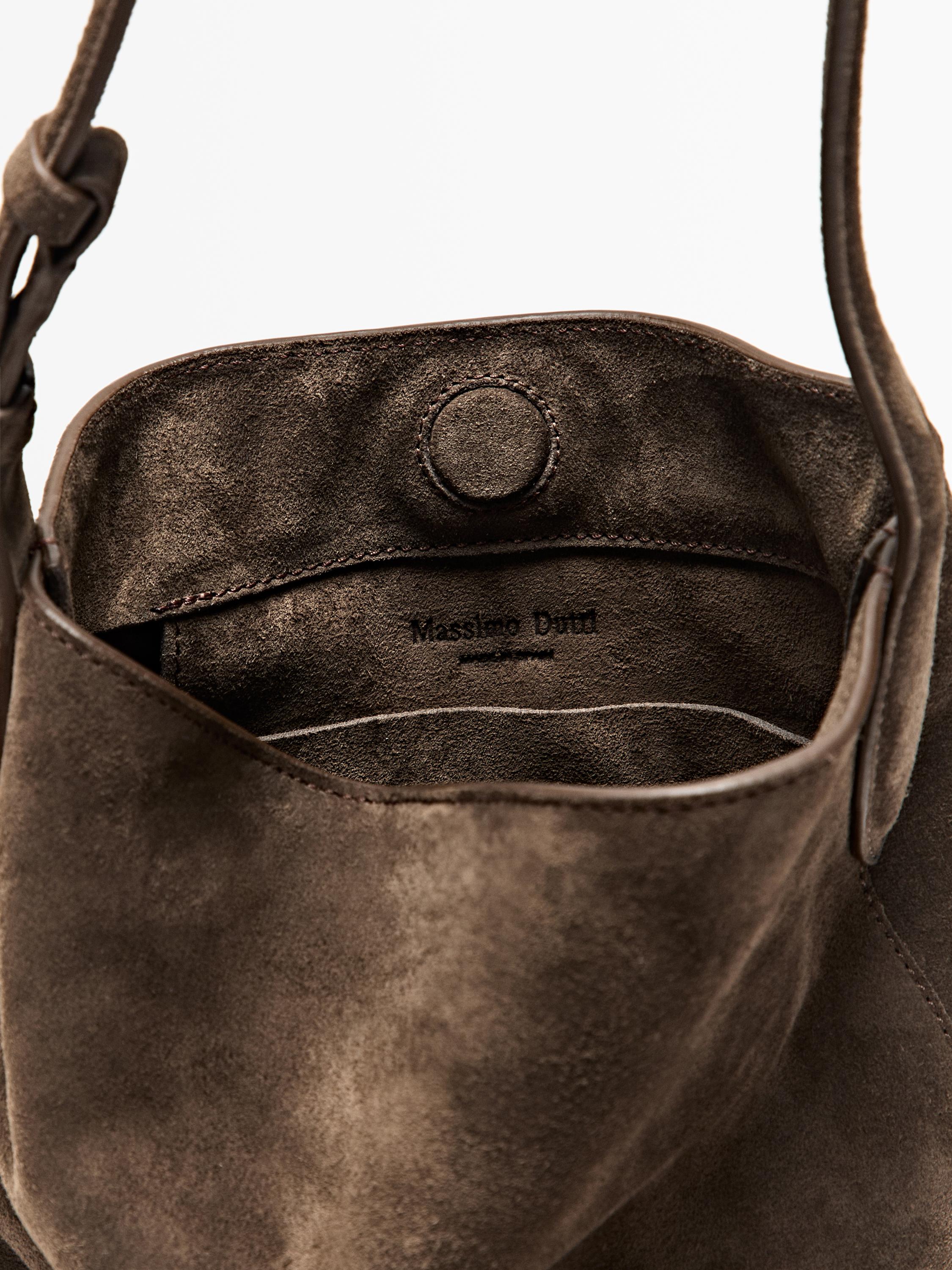 Split leather and leather mini bucket bag — MOLE BROWN