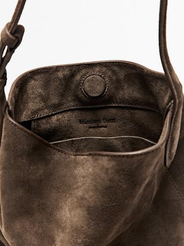 Split leather and leather mini bucket bag — MOLE BROWN 6