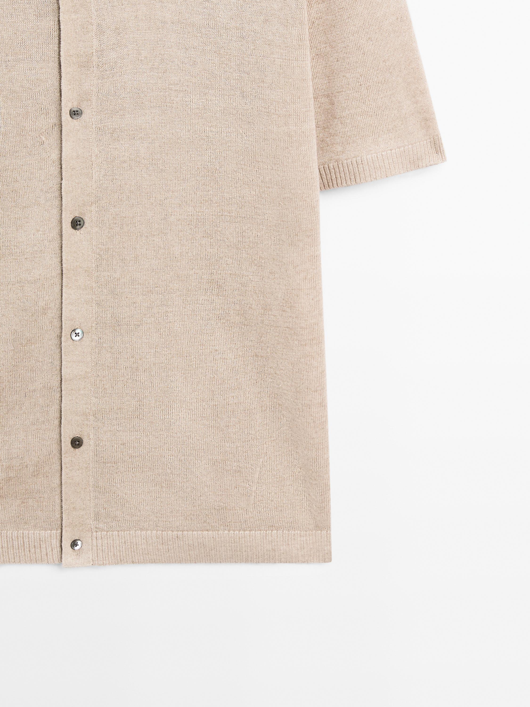 100% linen knit cardigan with polo collar