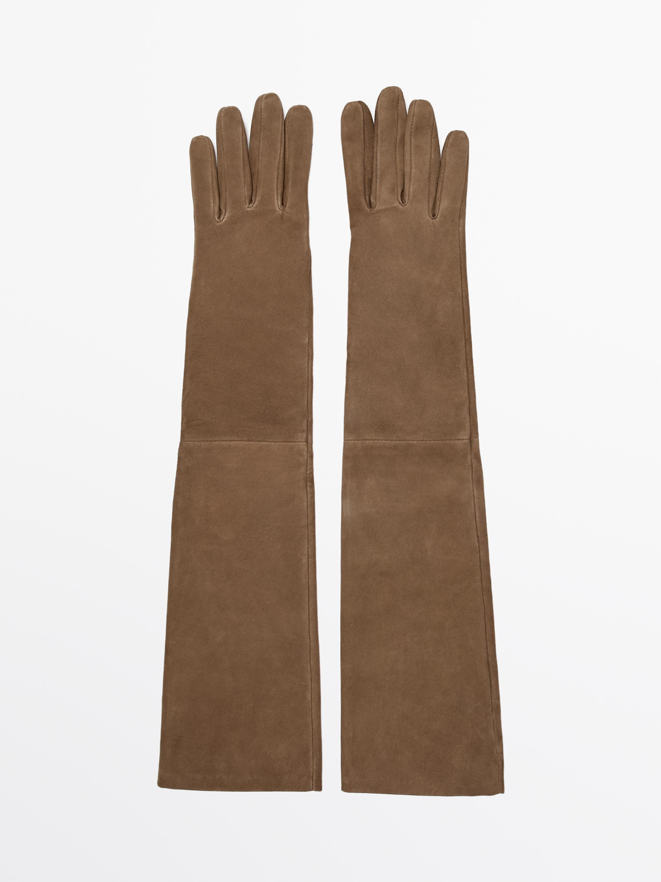 Gants longs en cuir finition daim