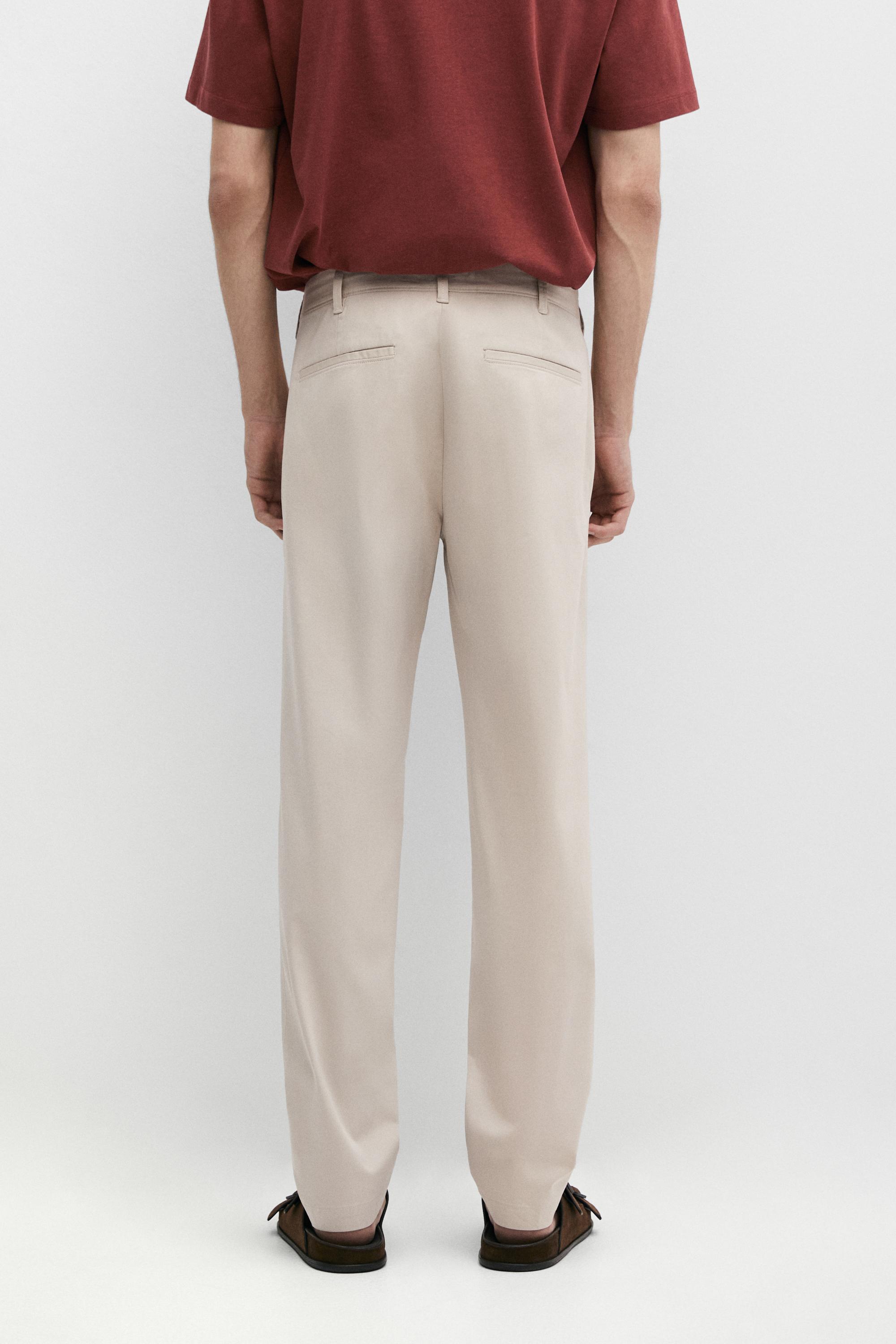 Cotton blend slim fit pants — BEIGE