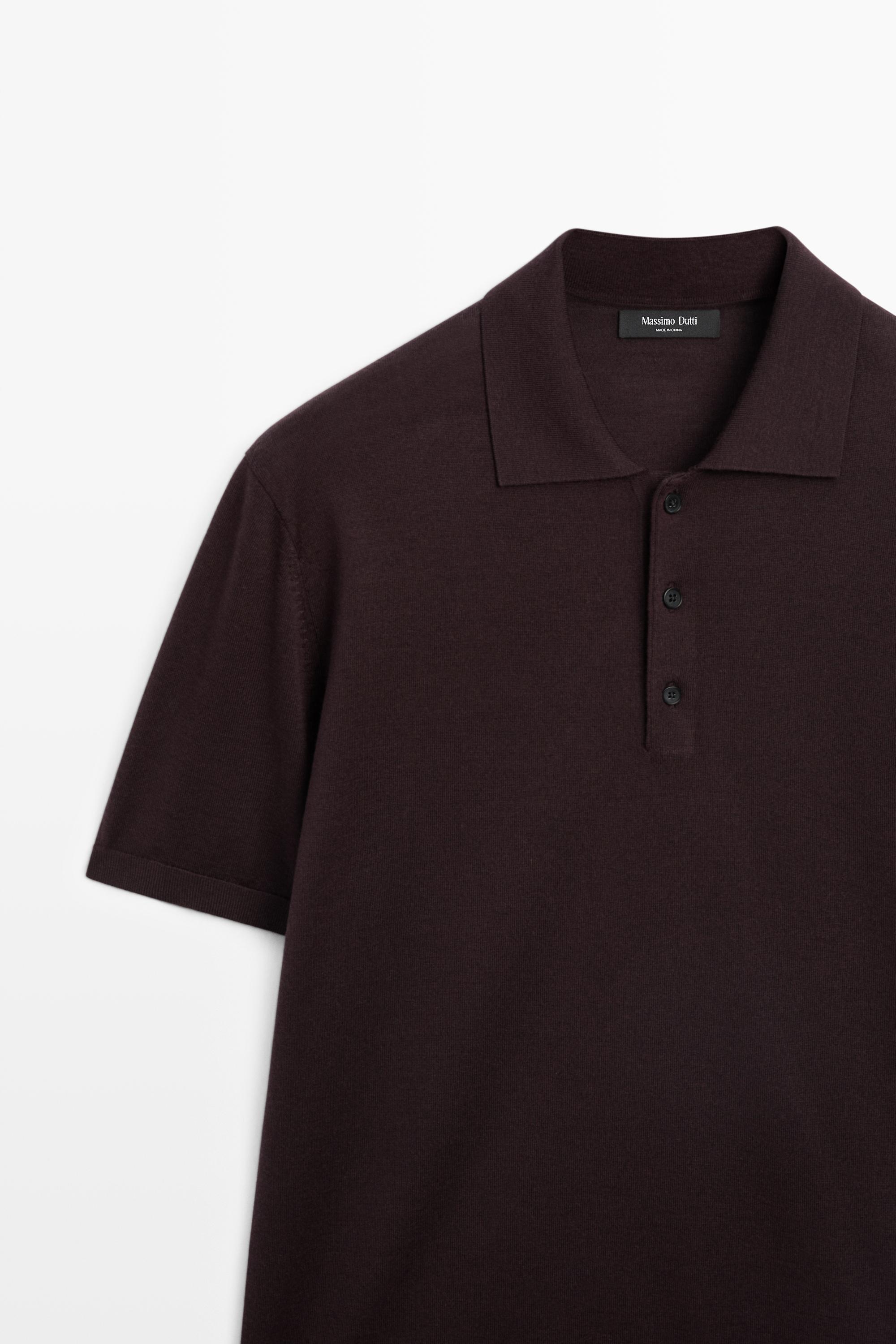 Wool blend knit polo shirt — BURGUNDY