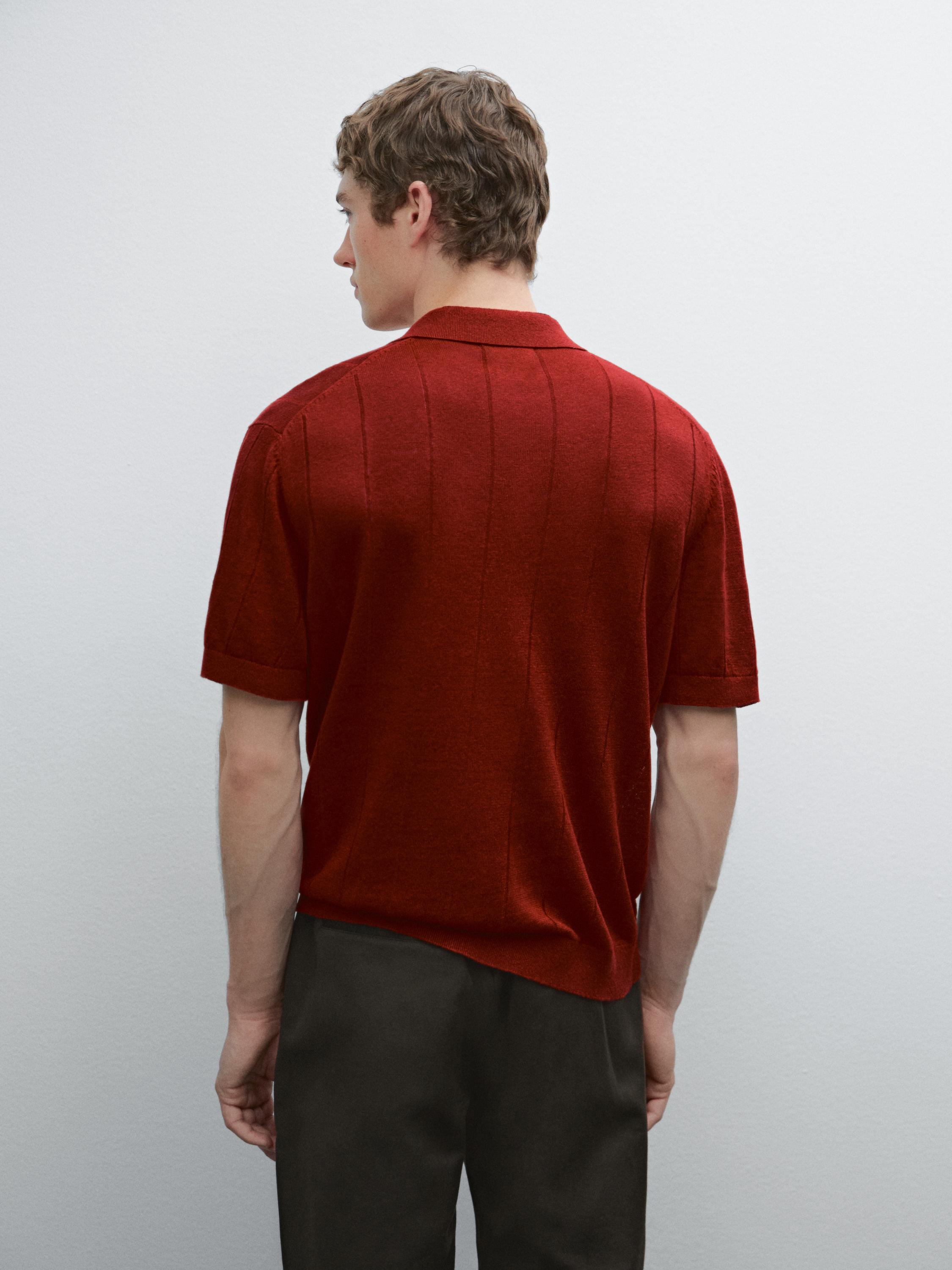 Linen polo collar knit sweater