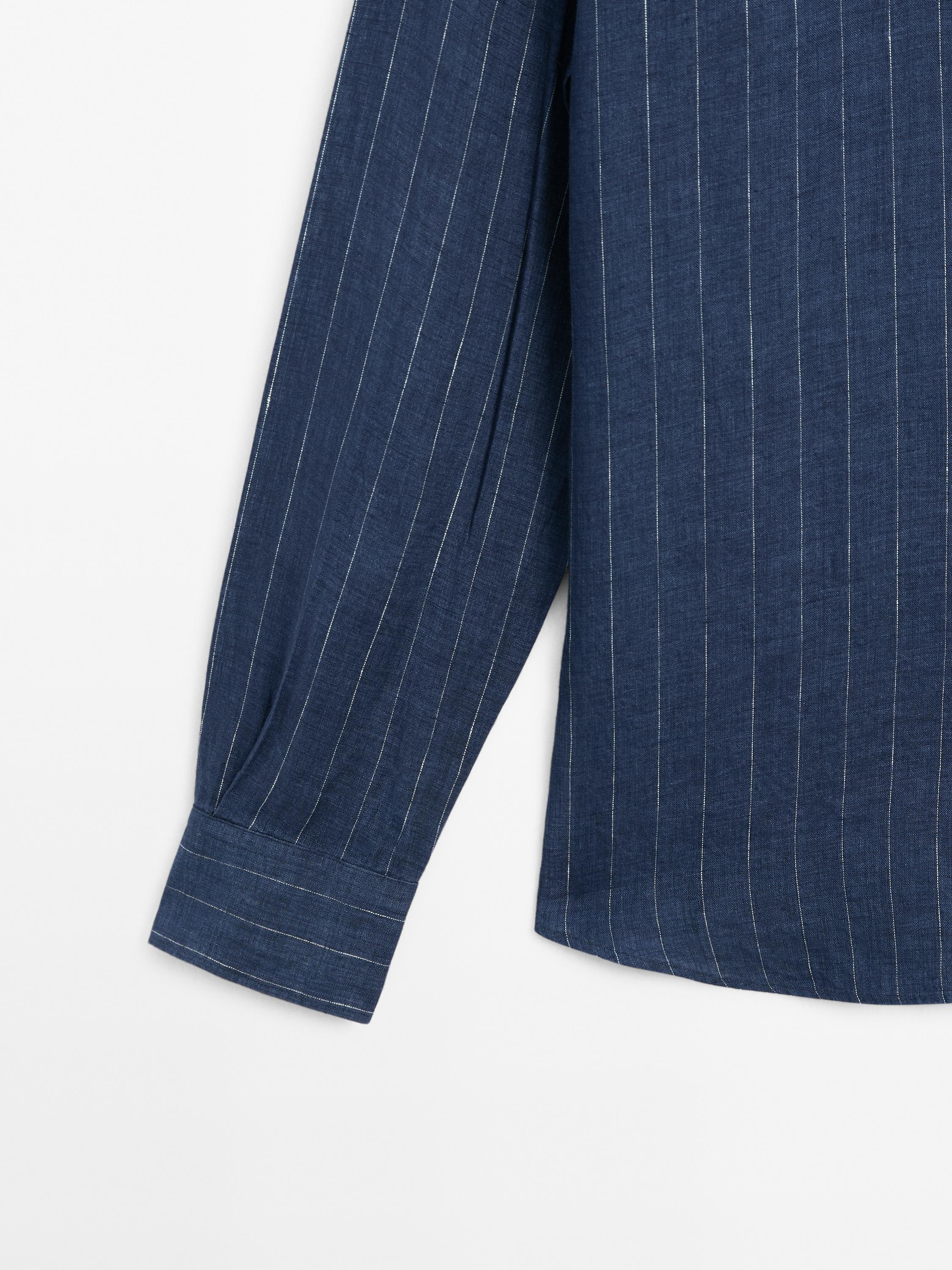 Slim fit striped 100% linen shirt