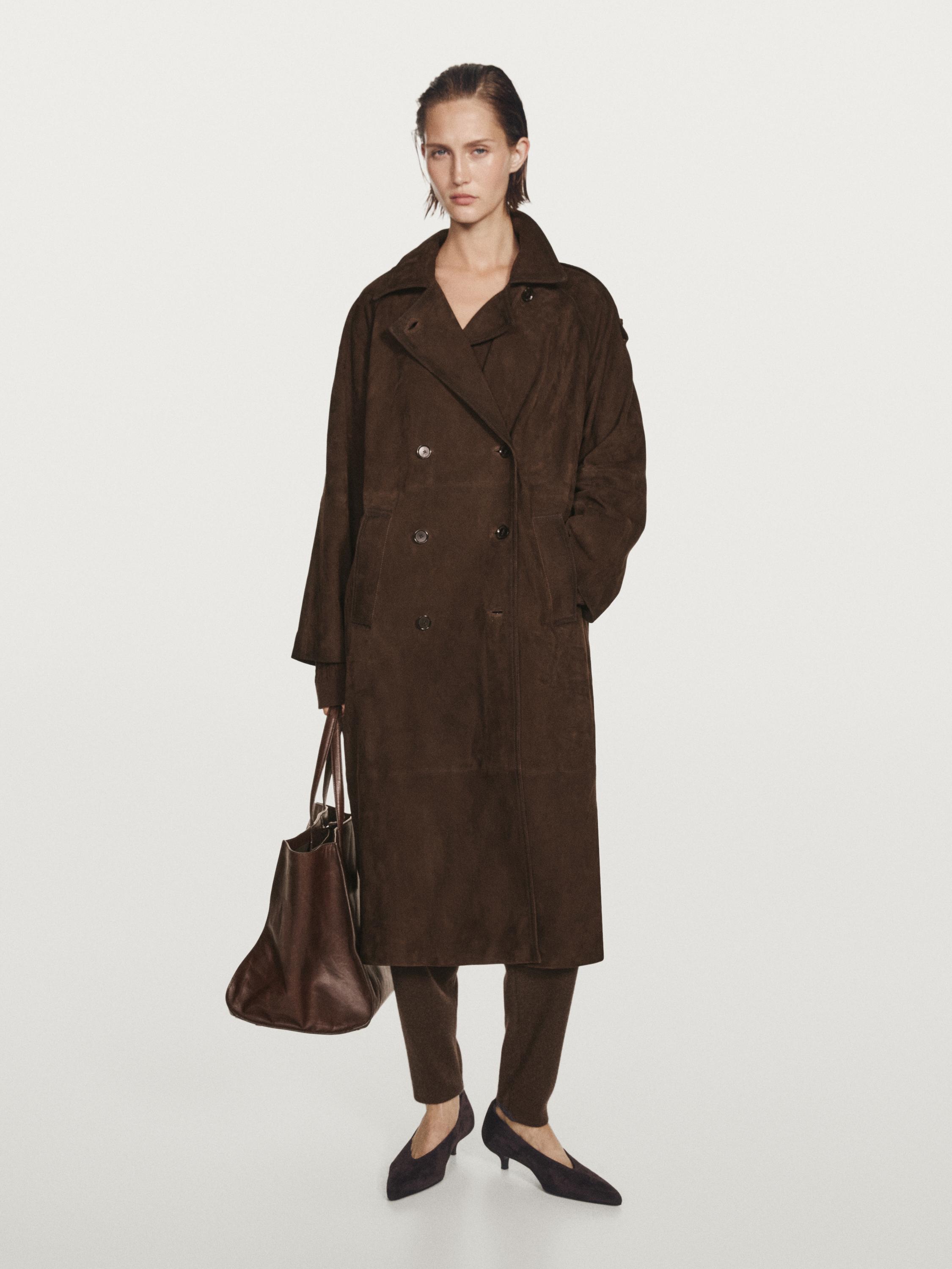 Long suede leather trench coat