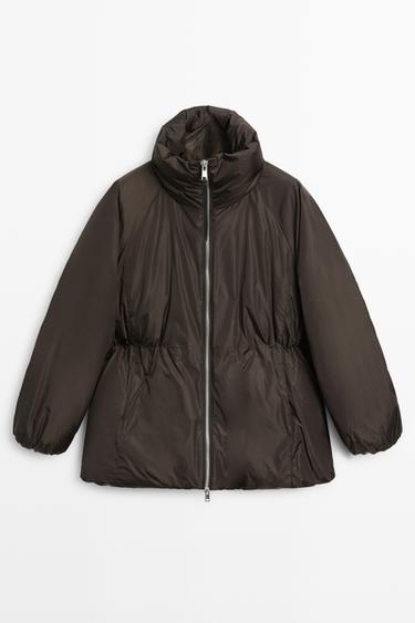 Down jacket with gathered detail — BROWN TONES 2