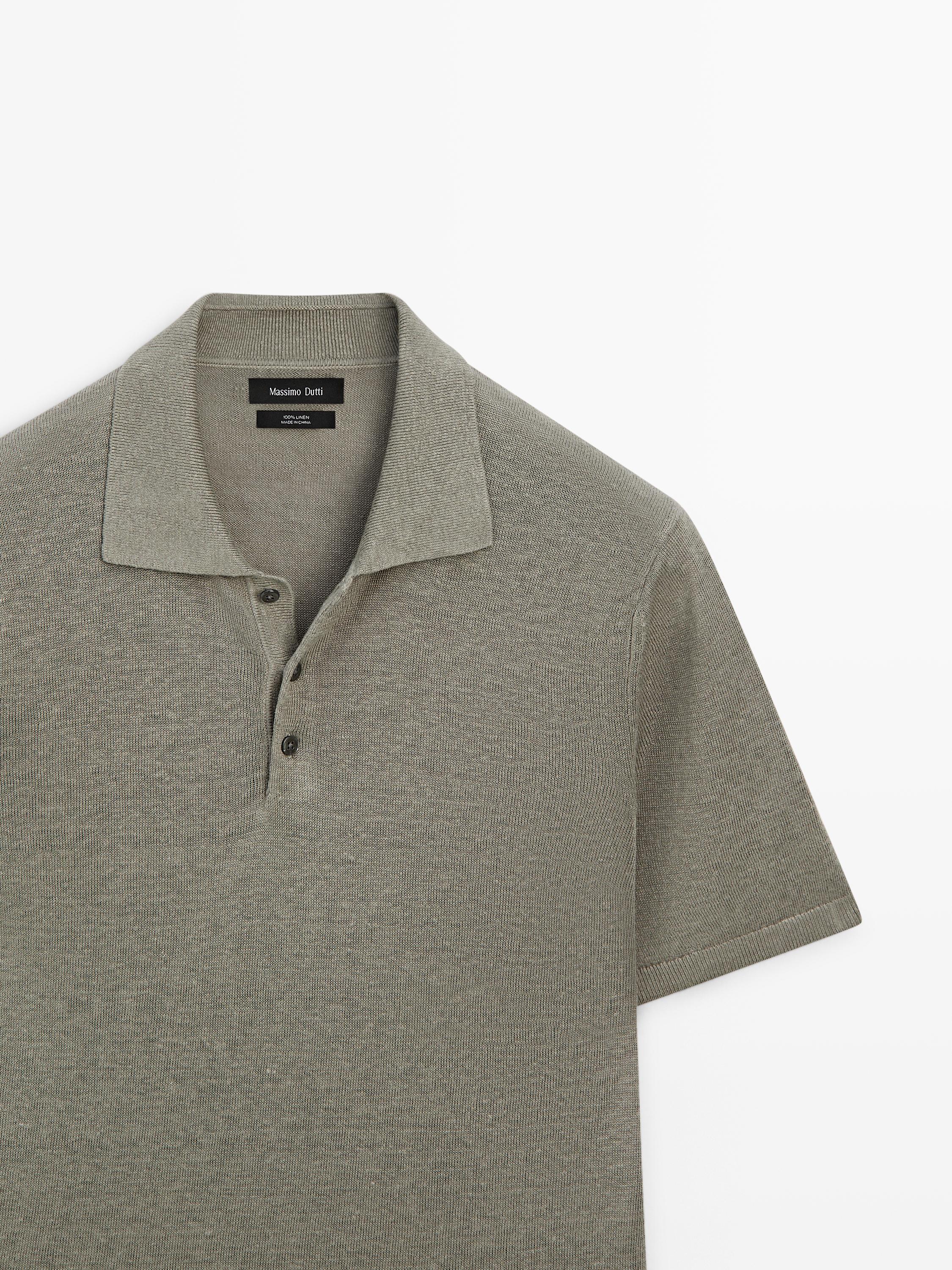 Linen knit polo sweater — MARINE GREEN