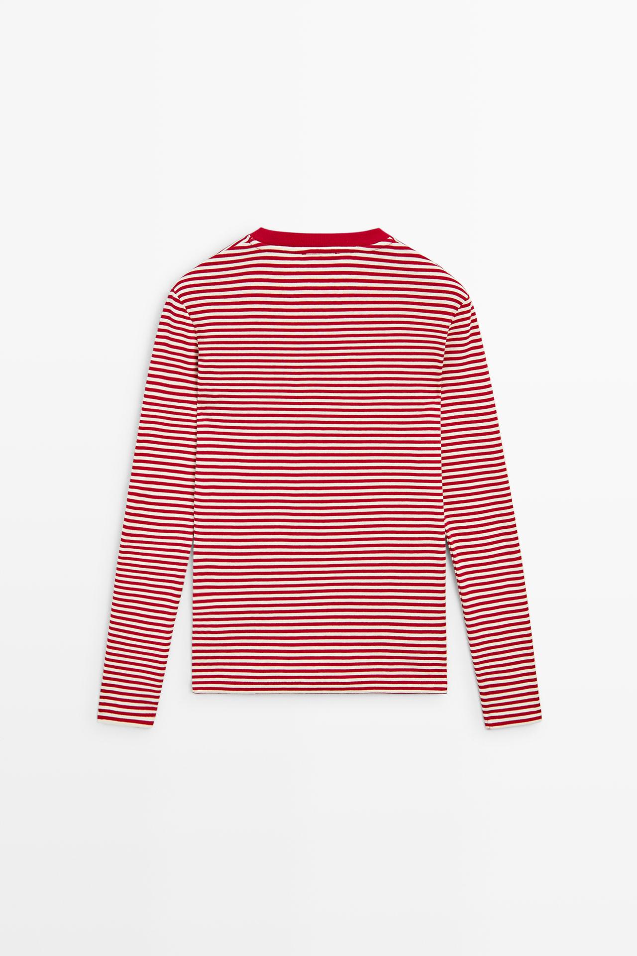 100% cotton long sleeve striped T-shirt — RED