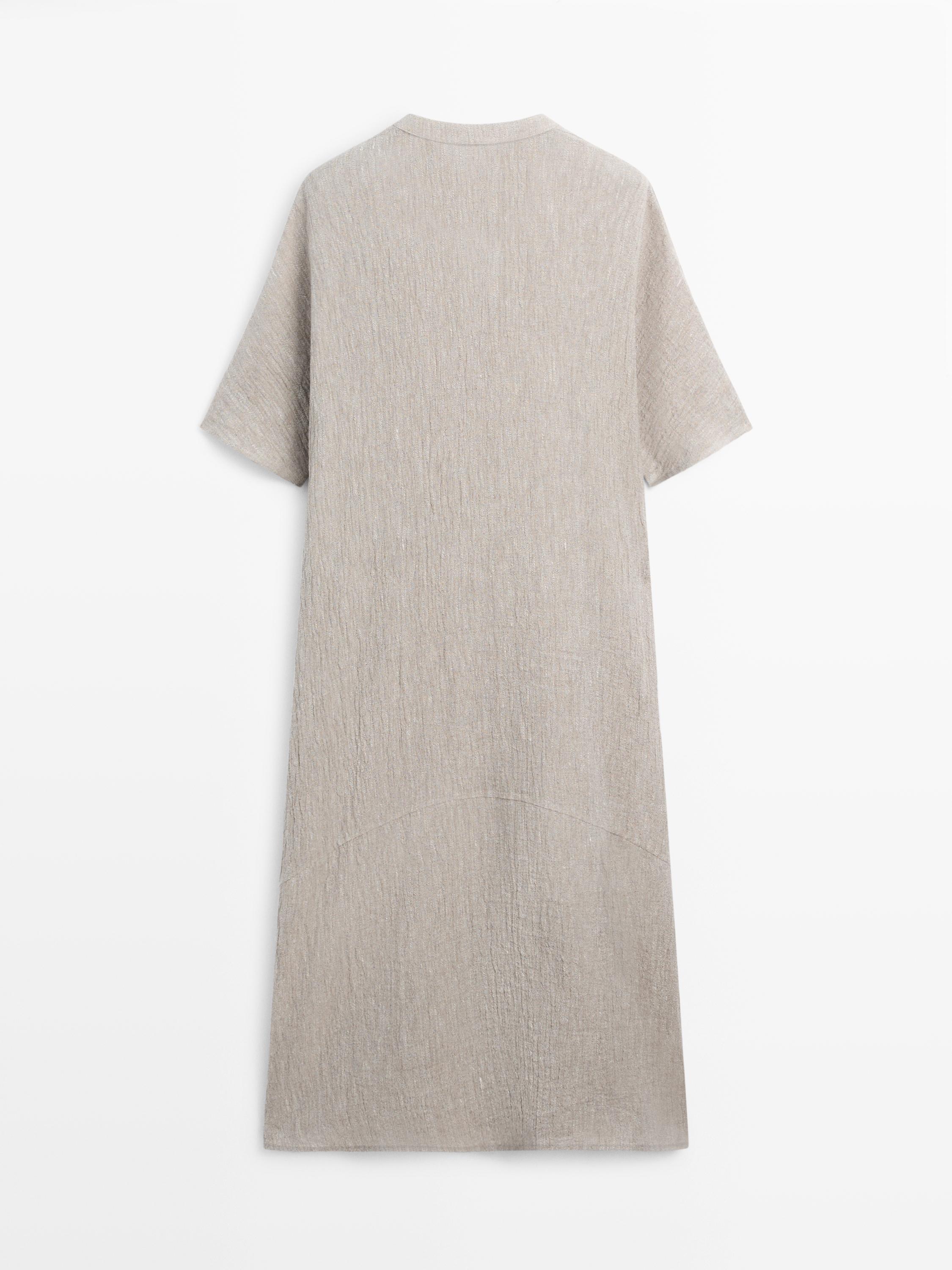 Waffle-knit linen blend kaftan dress — MINK