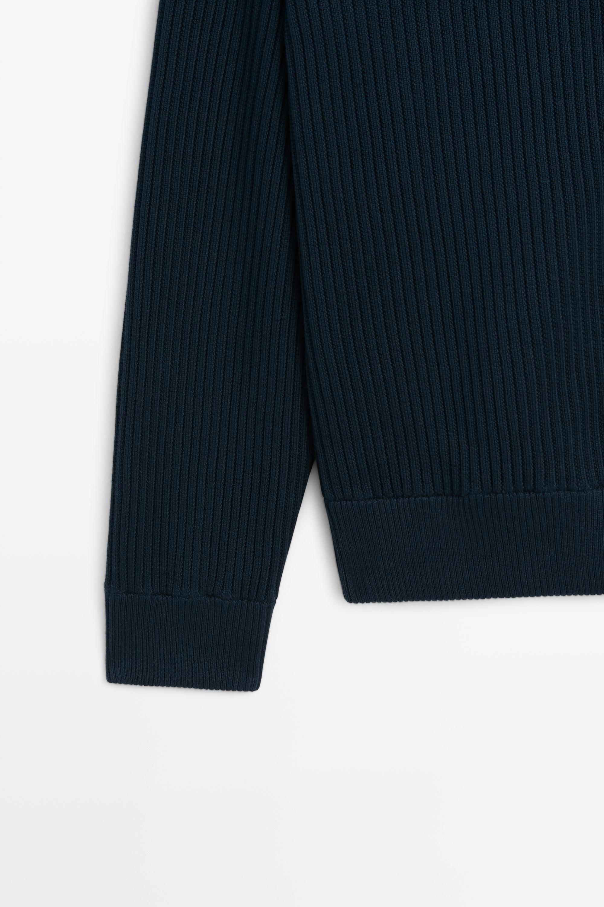 100% cotton ribbed knit cardigan — Dark Blue