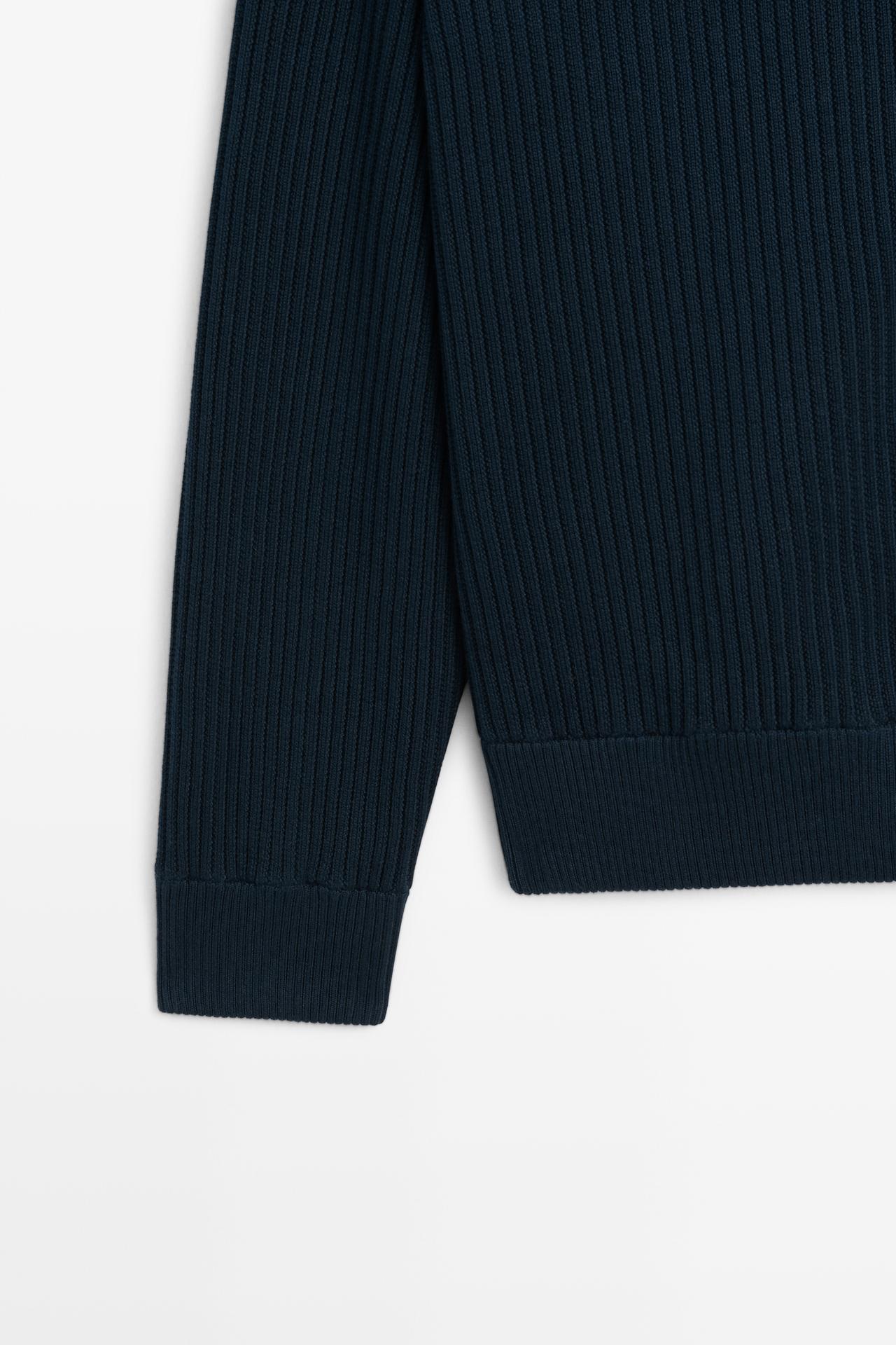 100% cotton ribbed knit cardigan — Dark Blue