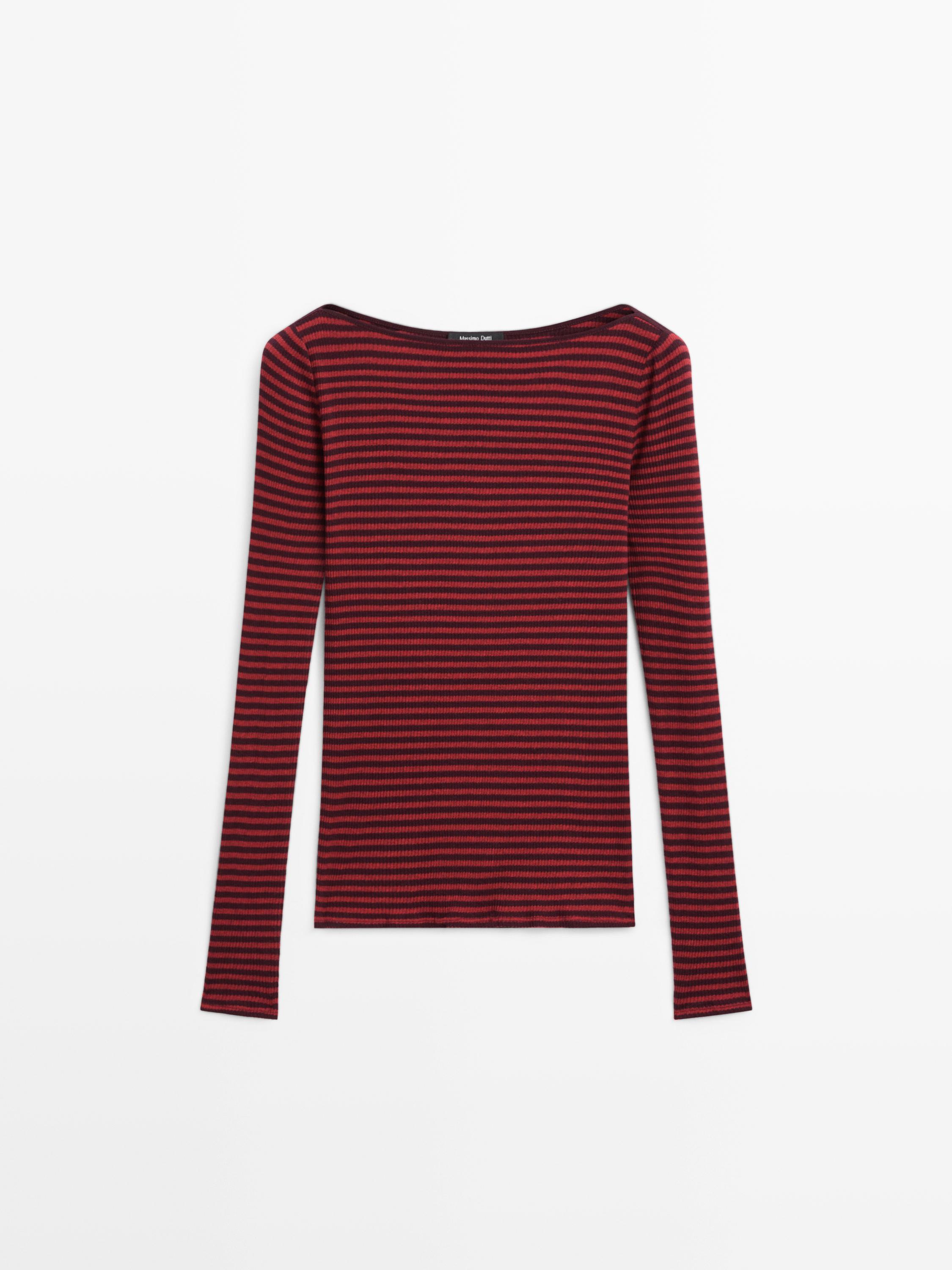 Striped long sleeve T-shirt with trim detail