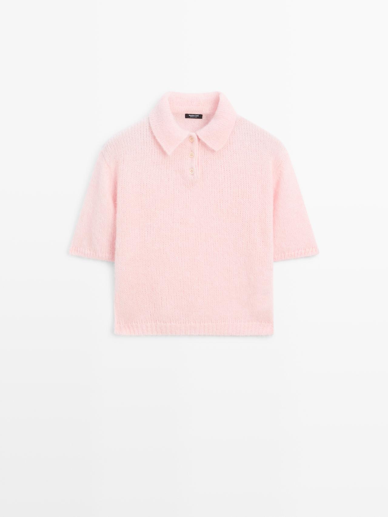 Massimo Dutti - Dame - Polotrøje I Strik Med Alpakauldblanding - Lyserød - L
