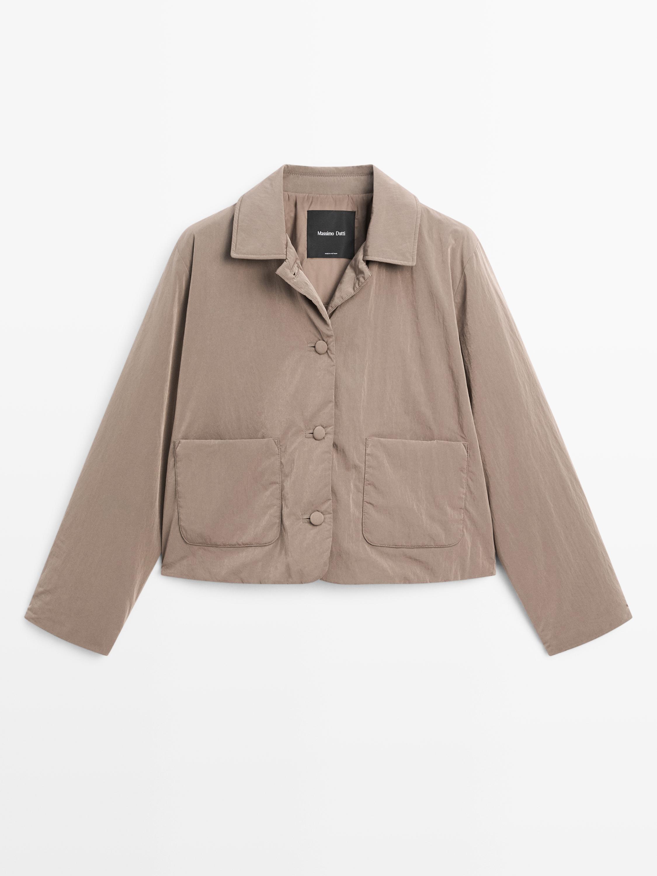 Cropped puffer jacket with covered buttons