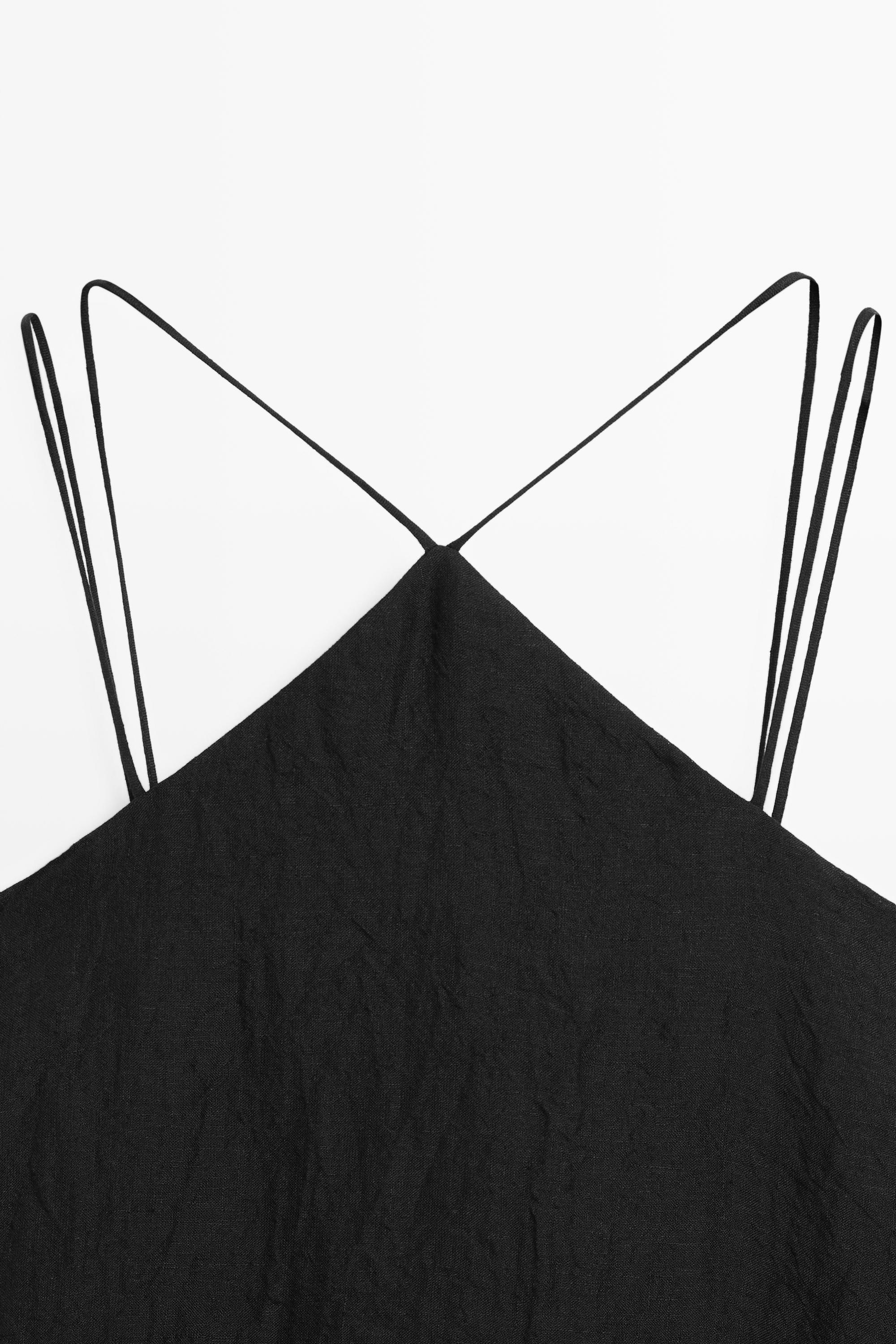 Flowing strappy 100% linen dress — BLACK