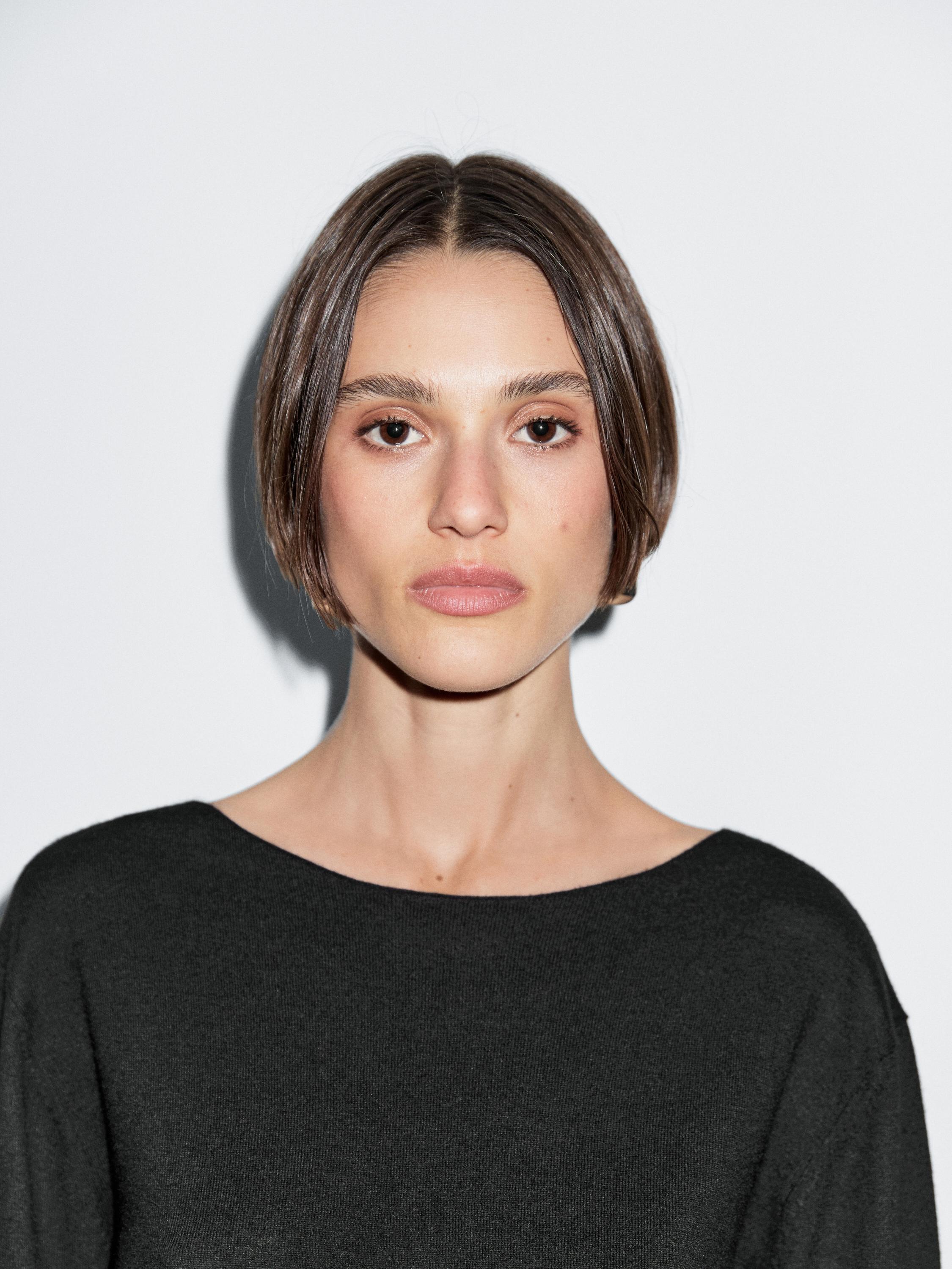 Wool blend boat neck sweater