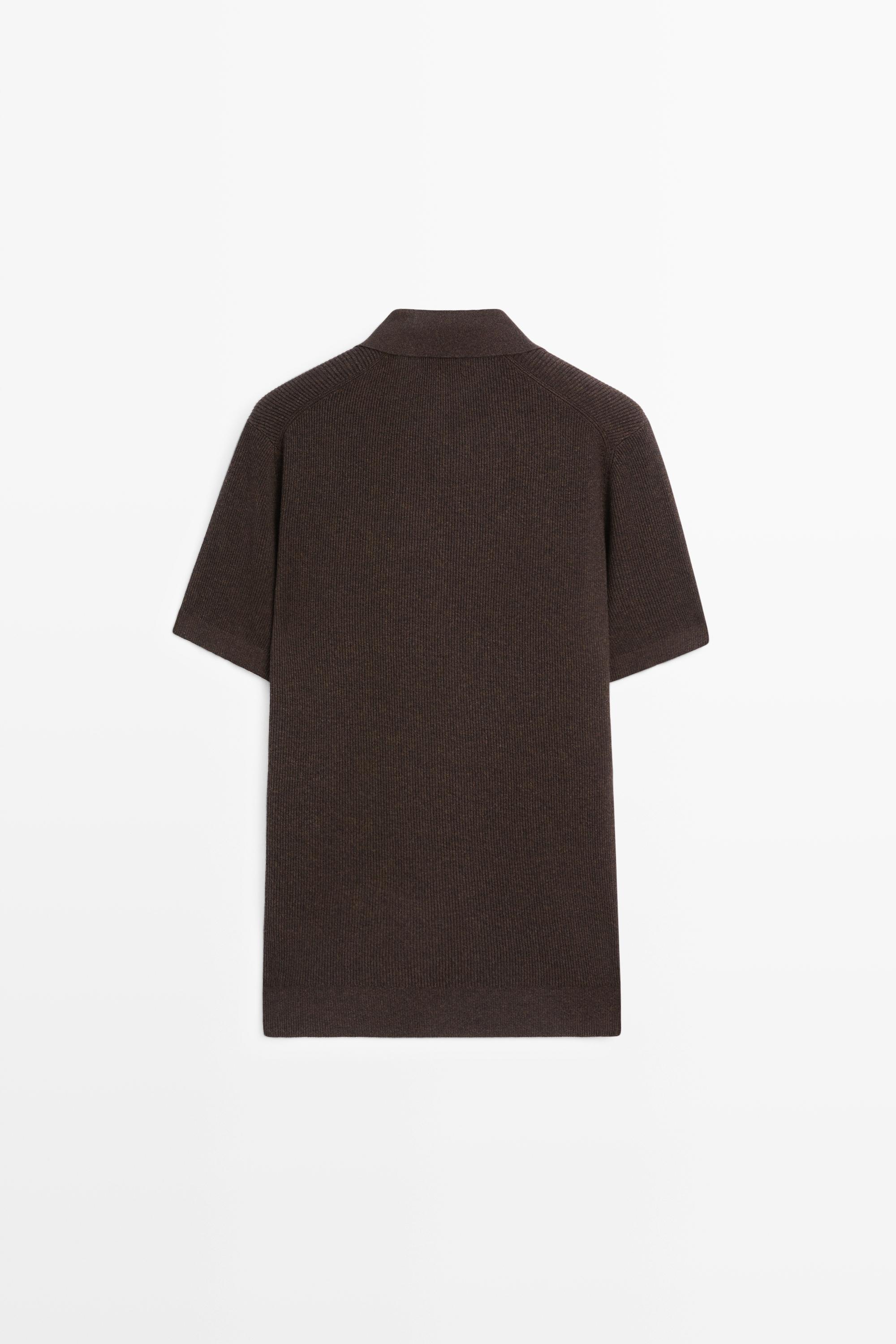 Cotton blend knit polo sweater — BROWN