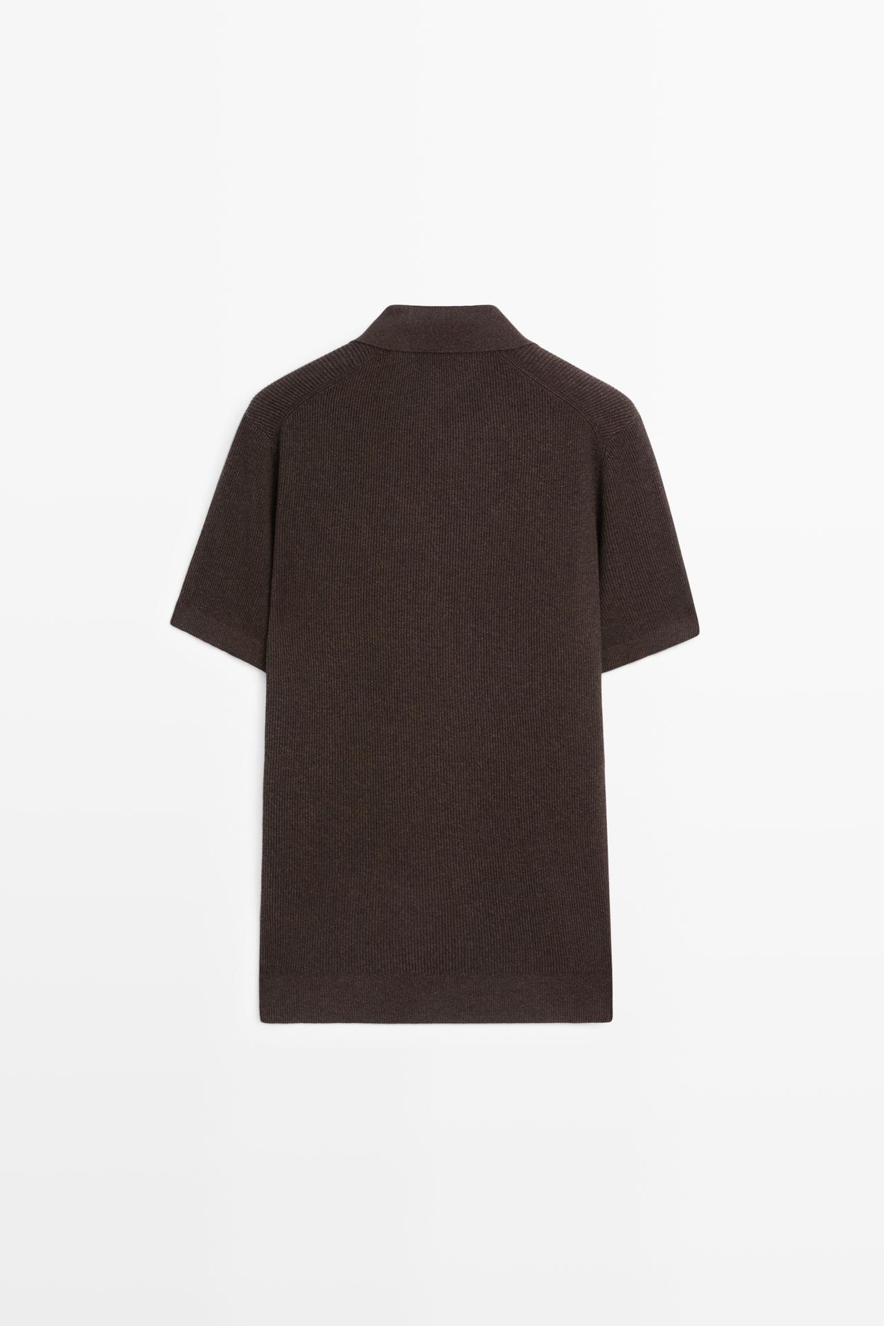 Cotton blend knit polo sweater — BROWN