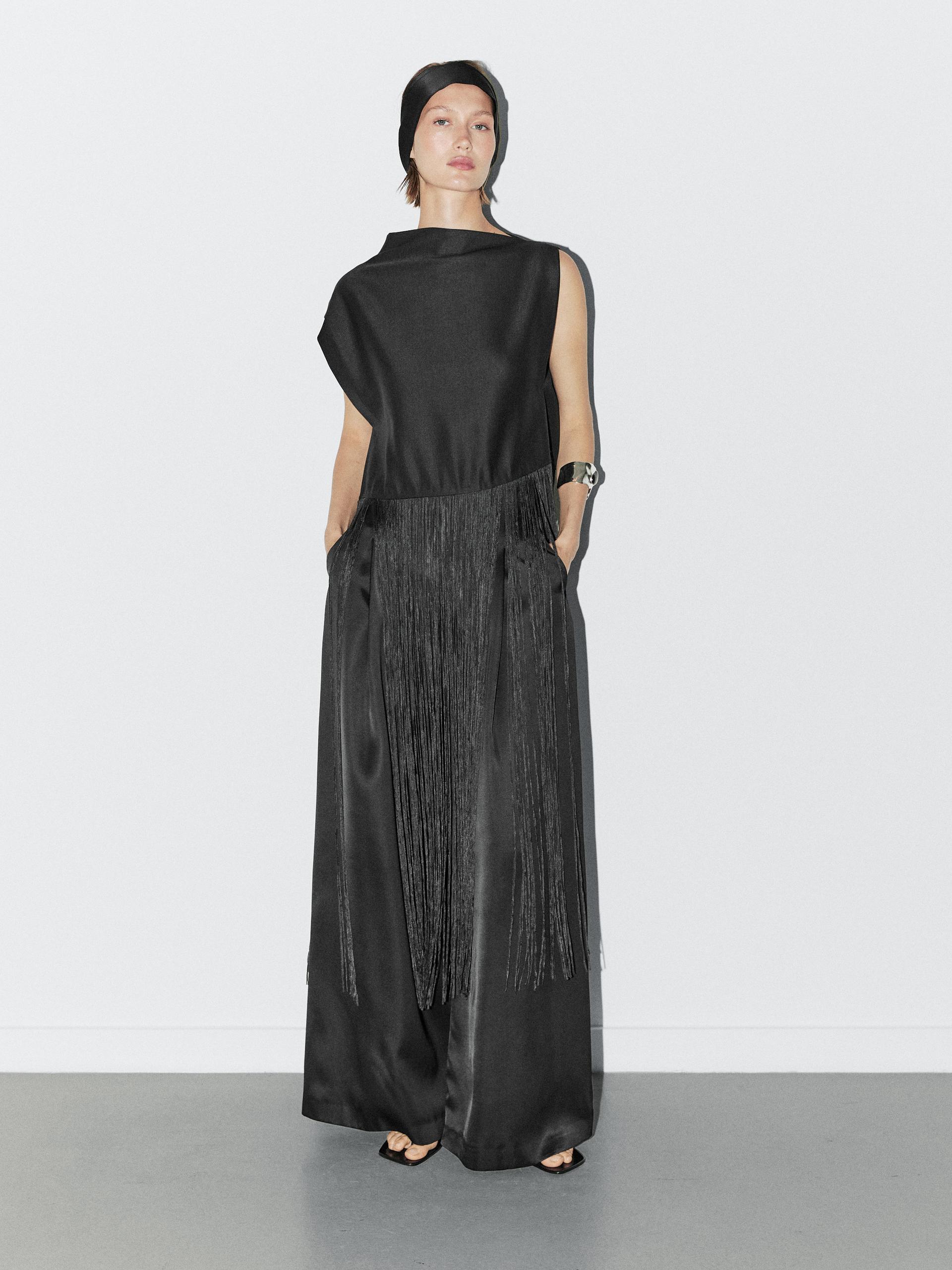 Top Long À Franges - Studio - Noir - M - Massimo Dutti - Femme