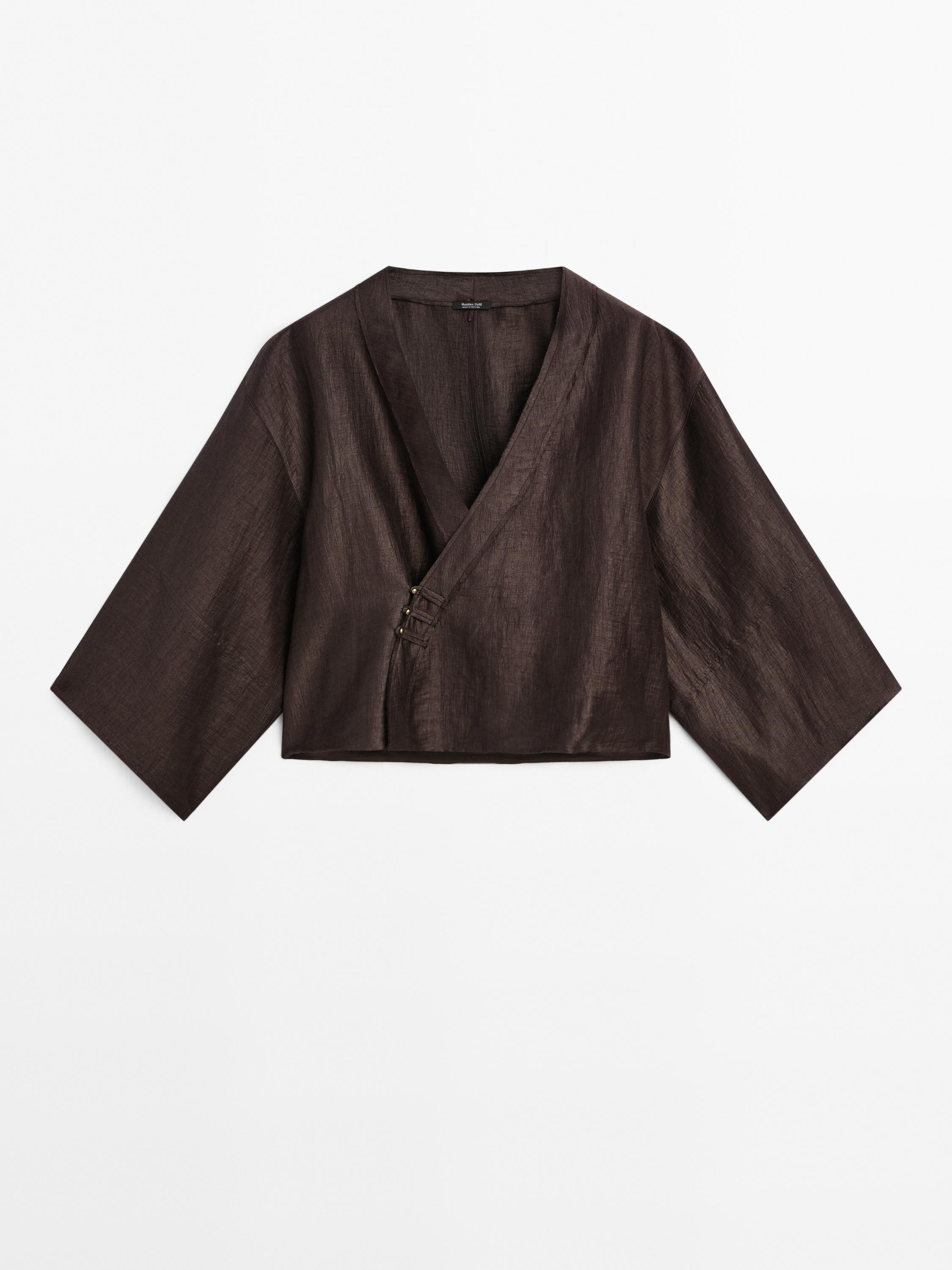Zweireihiger Kimono aus Leinenmischgewebe