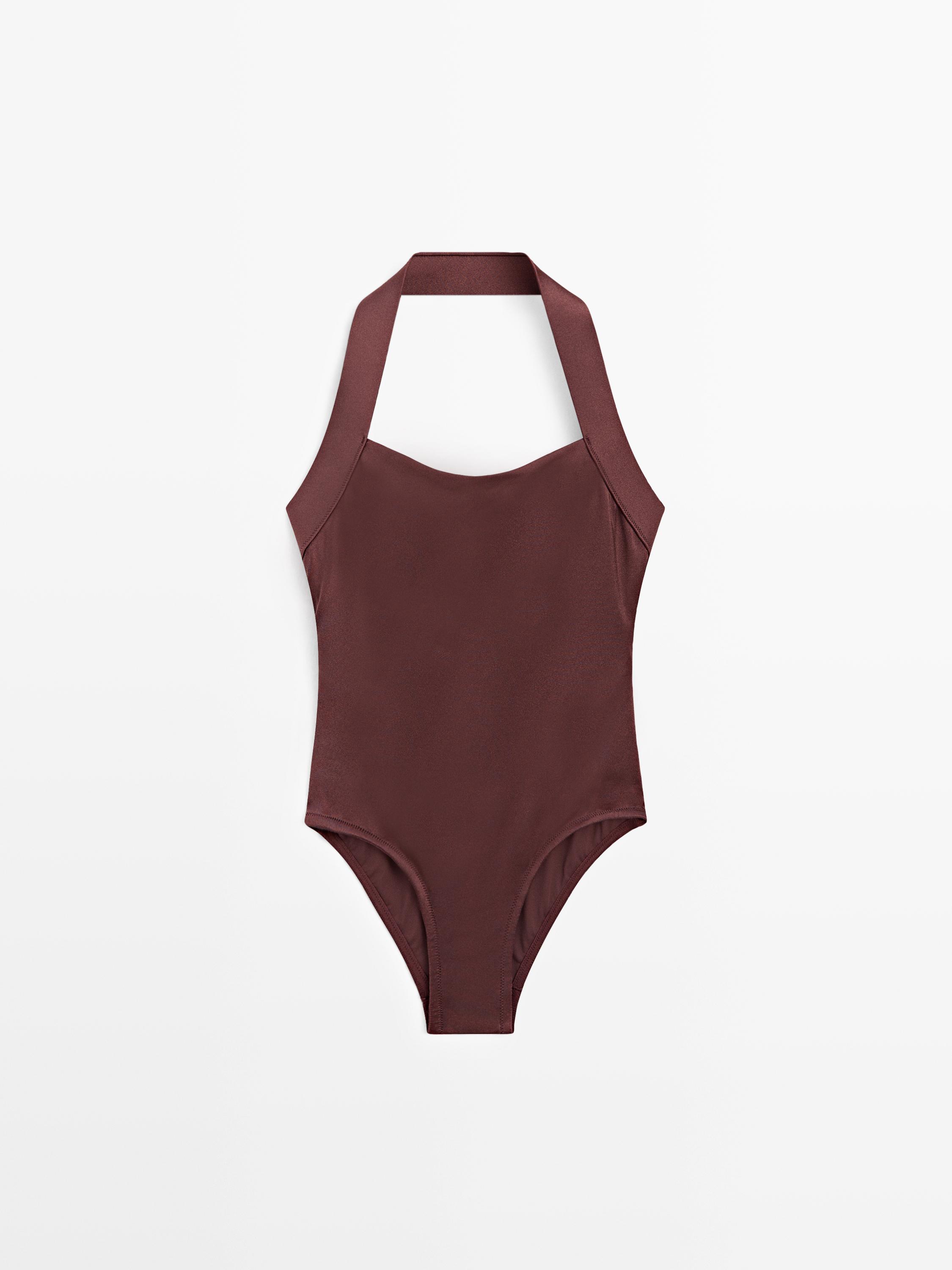 Shimmery halter swimsuit — BROWN