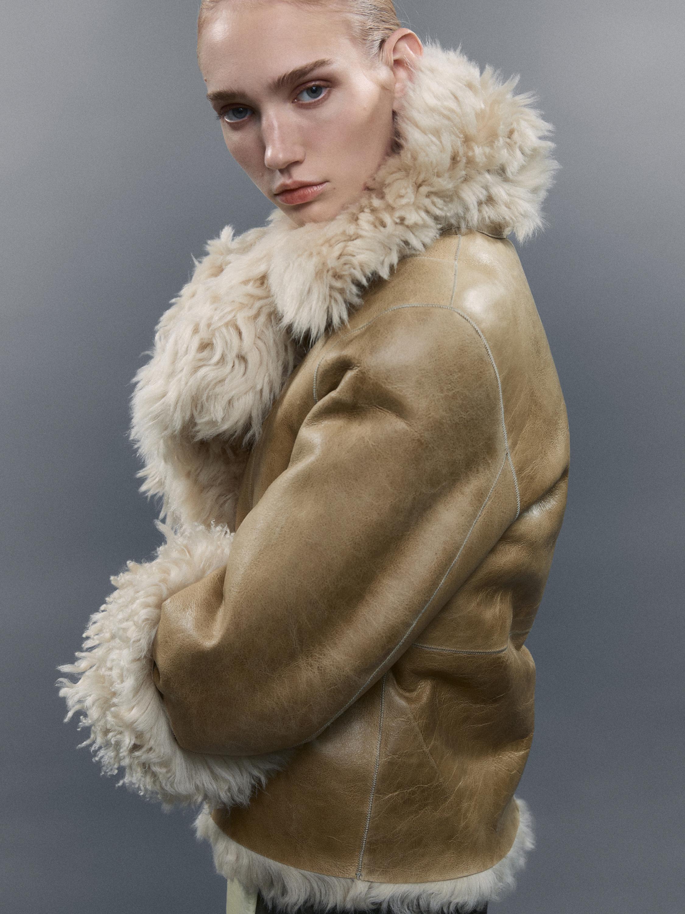 Short leather coat with fur - STUDIO — CREAM