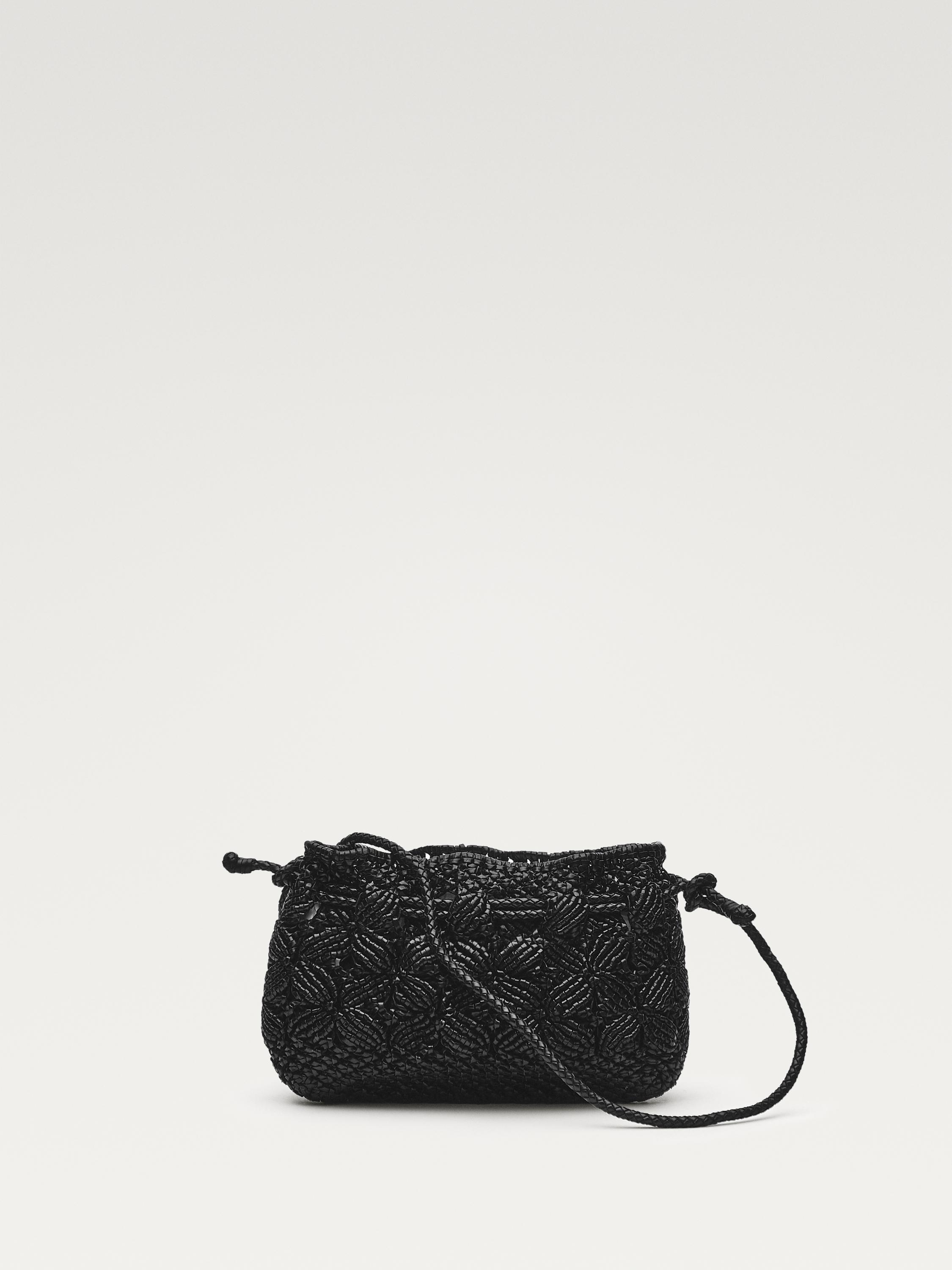 Nappa leather macramé pouch bag — BLACK