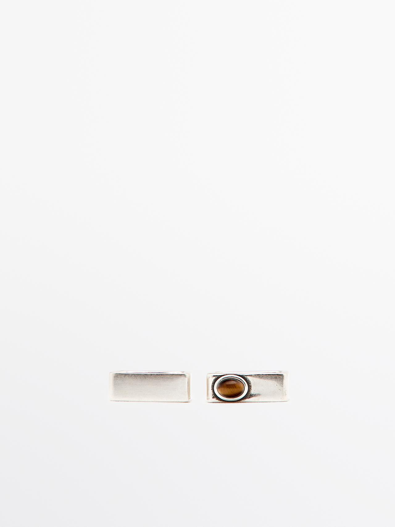 Massimo Dutti - Dame - Pack Med Geometriske Ringe Med Sten - Sølv - 01