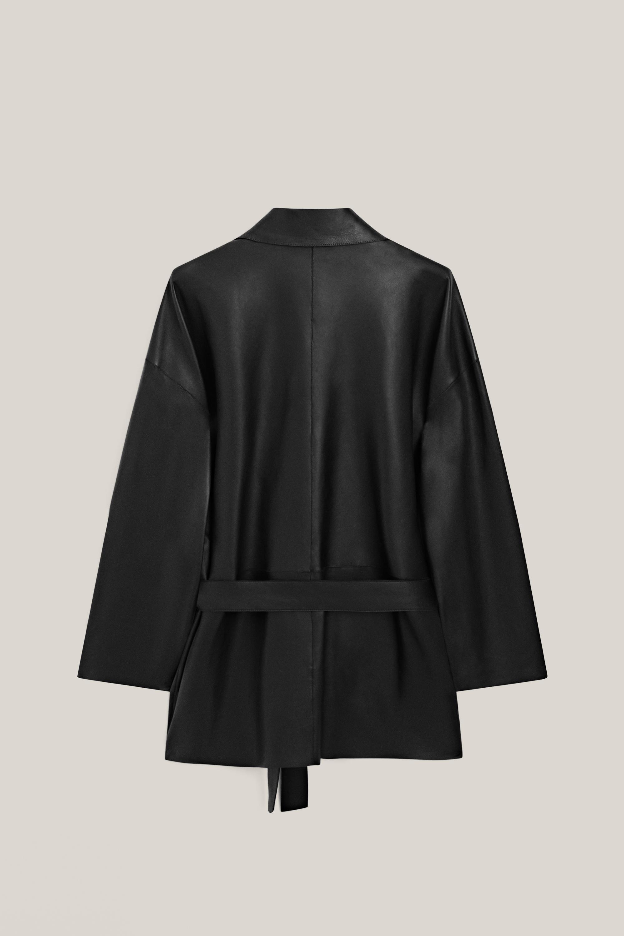 Long nappa leather jacket with tie - LIMITED EDITION — BLACK