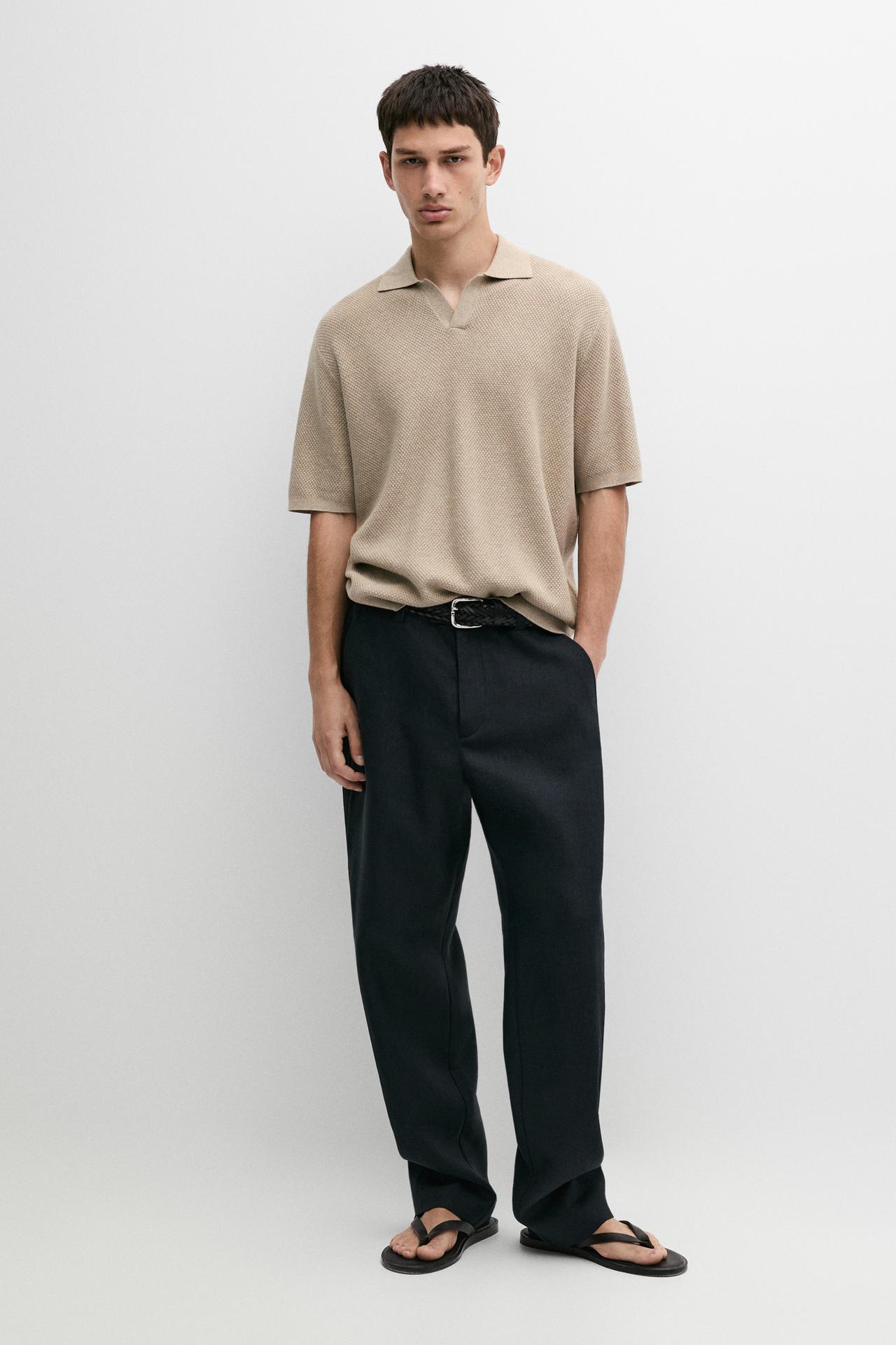 Cotton blend knit V-neck polo shirt — Washed